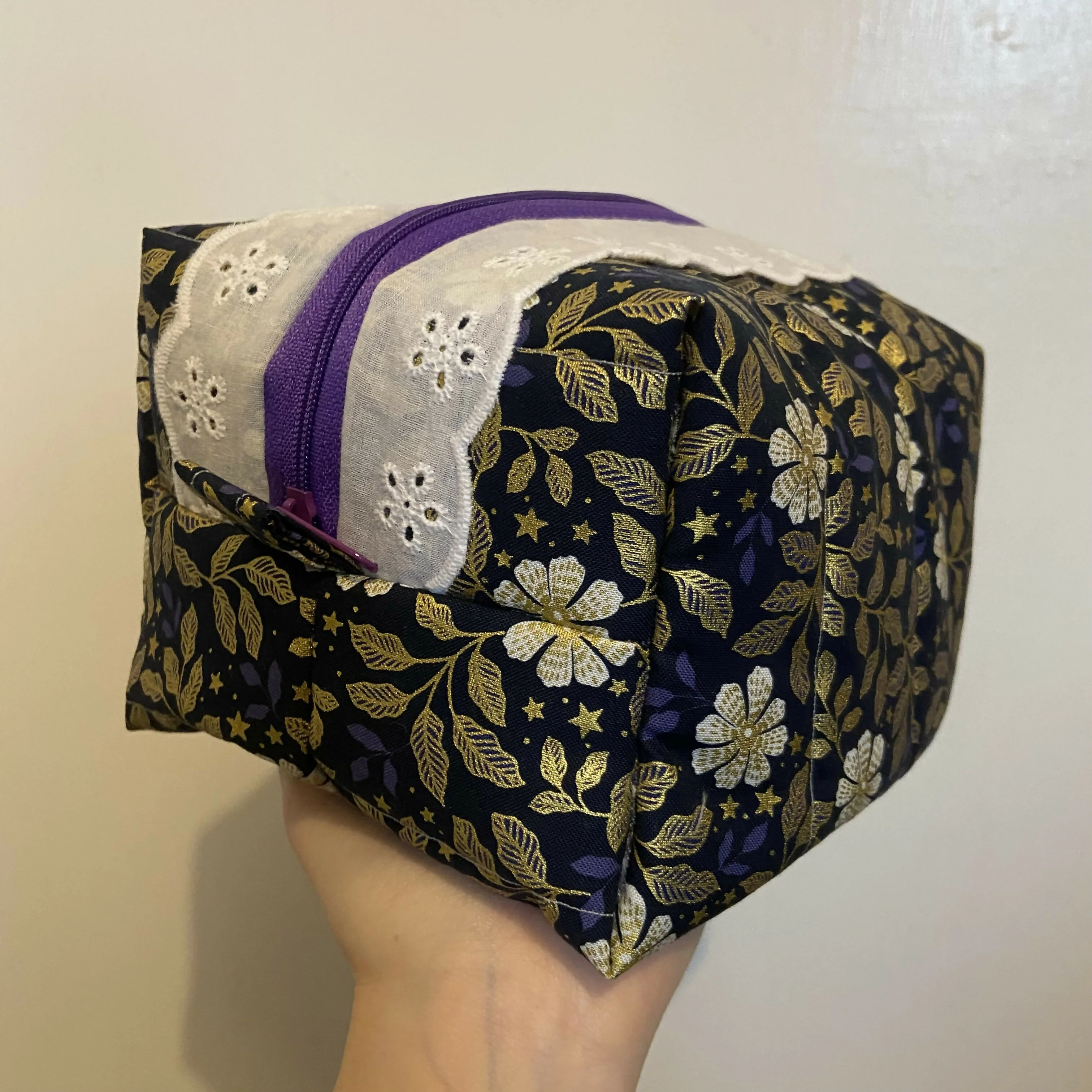 Dark Gold Floral Boxy Cosmetics Bag - Image 2