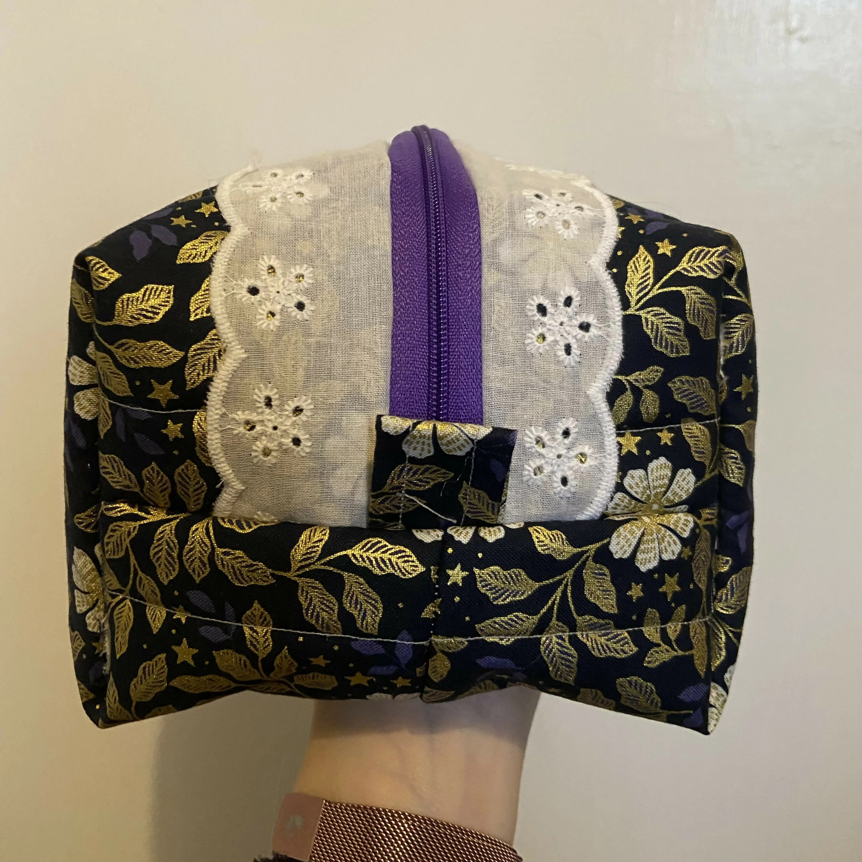 Dark Gold Floral Boxy Cosmetics Bag - Image 3