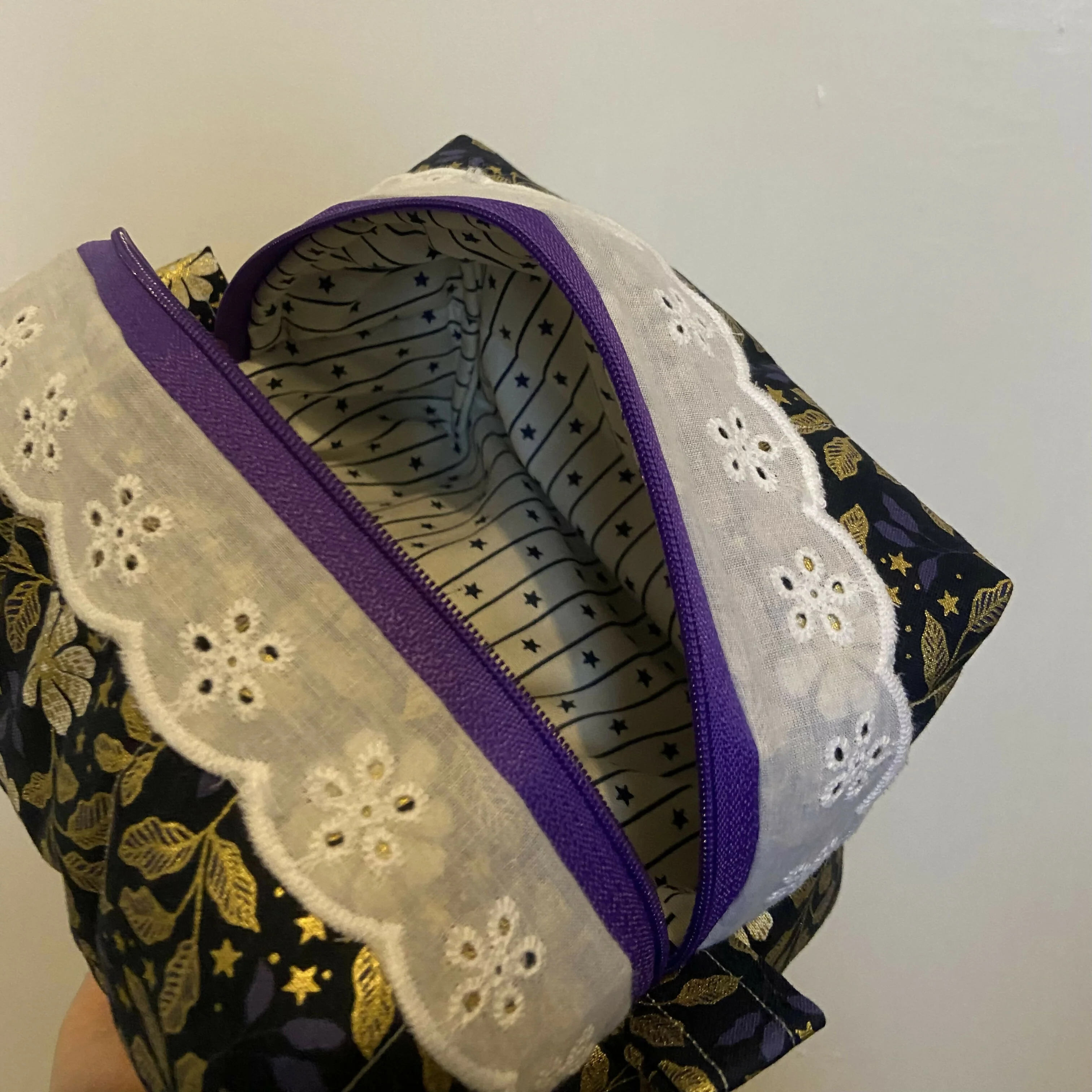 Dark Gold Floral Boxy Cosmetics Bag - Image 4