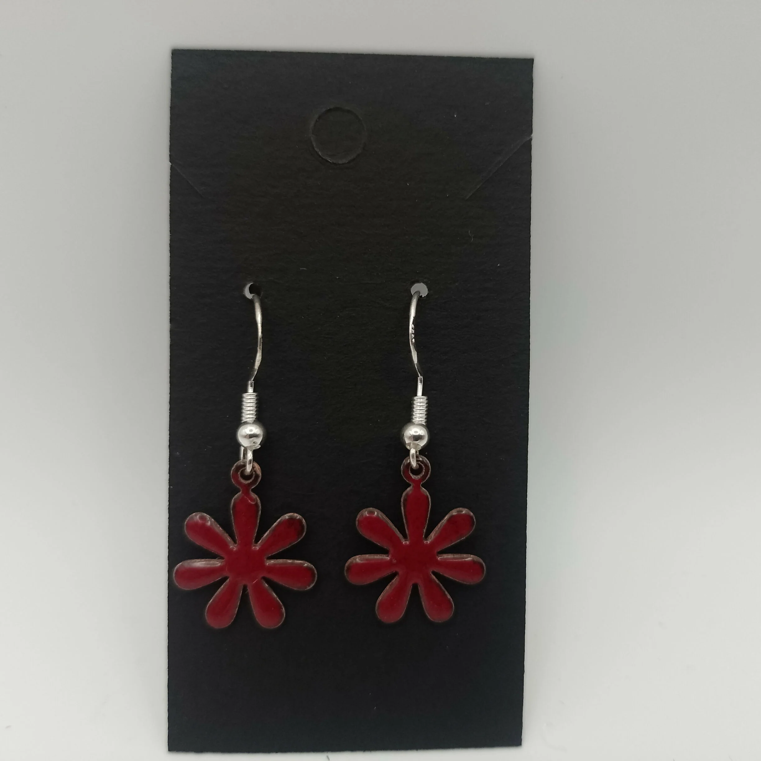 Dark Red Enamel Flower Earrings