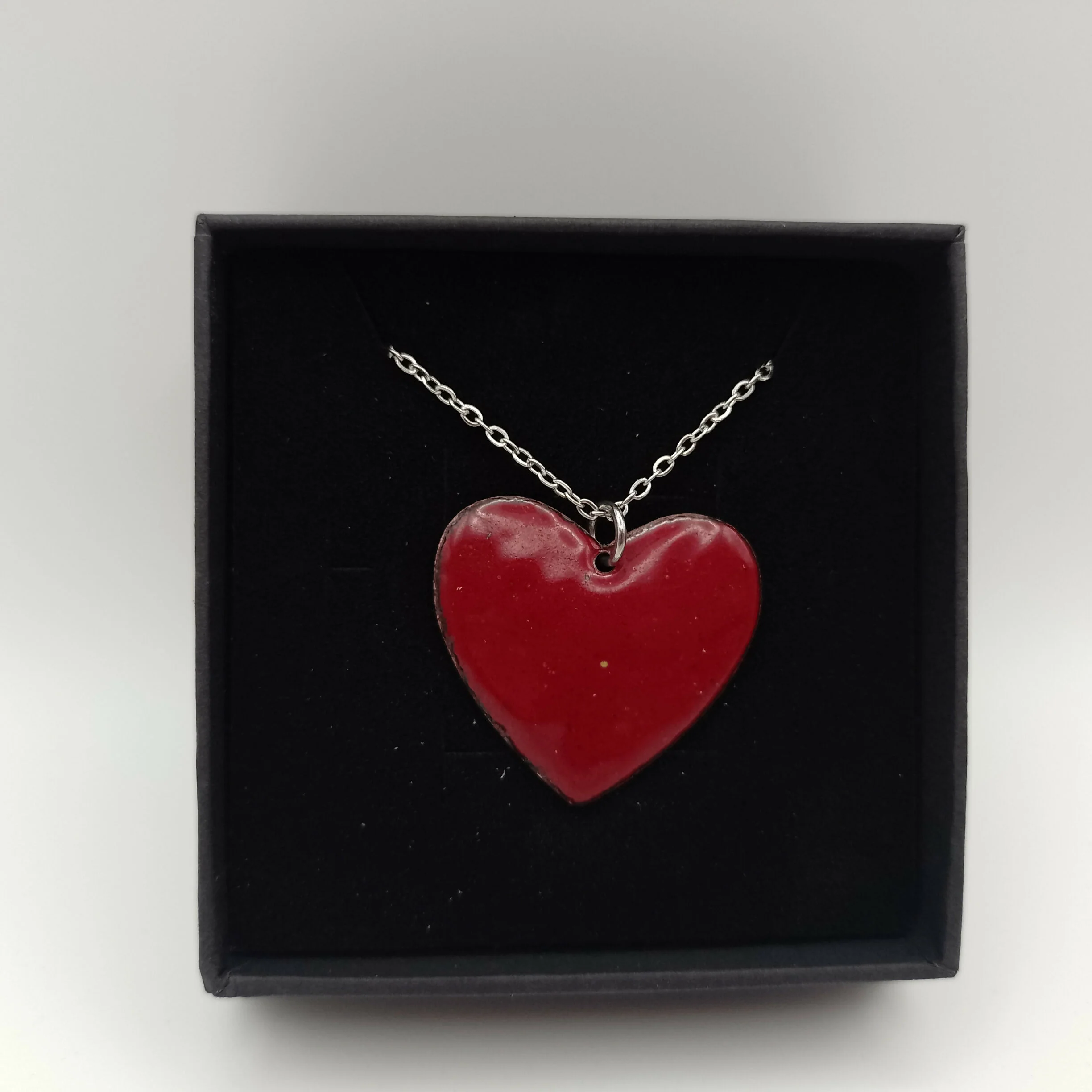 Dark Red Enamel Heart Pendant - Image 2