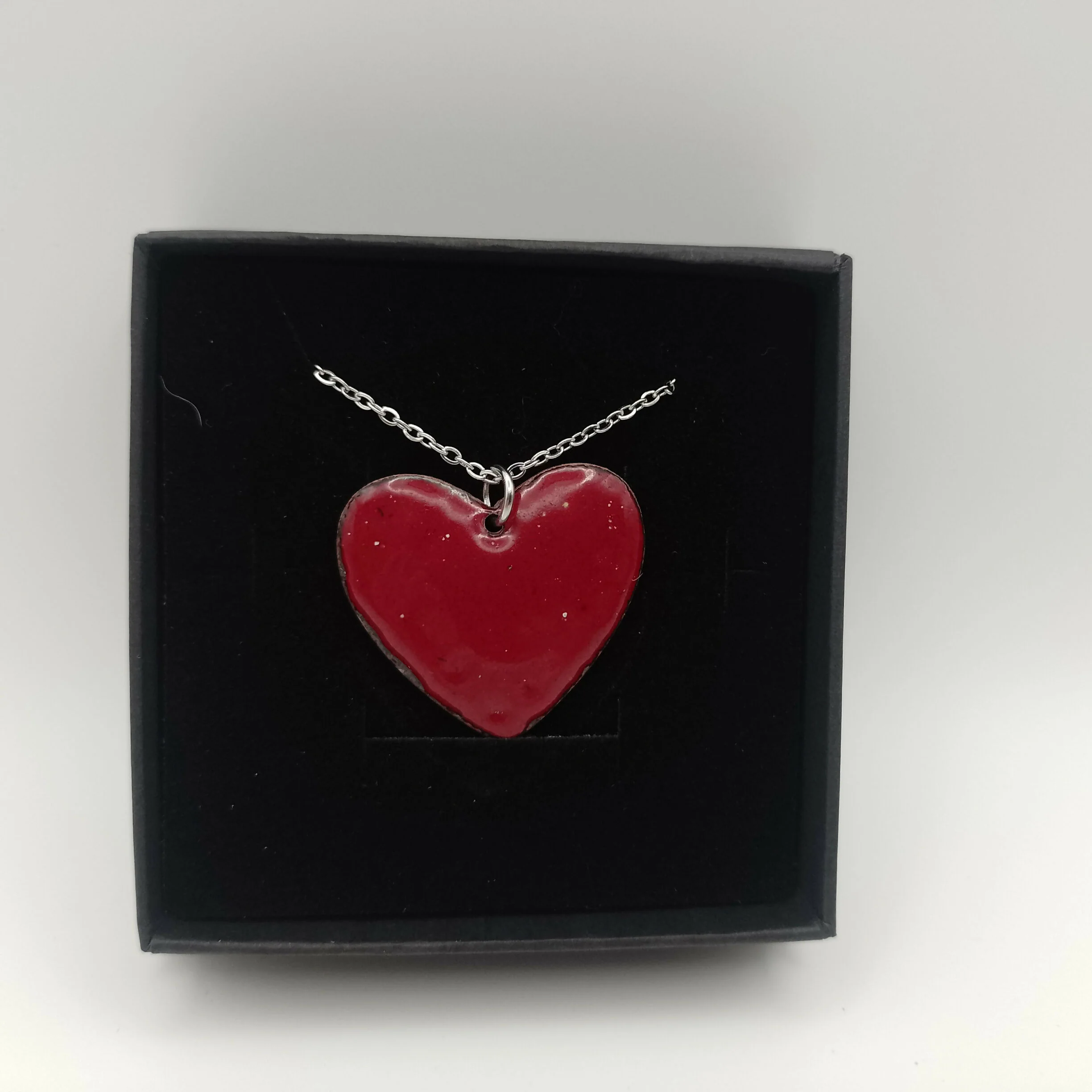 Dark Red Enamel Heart Pendant