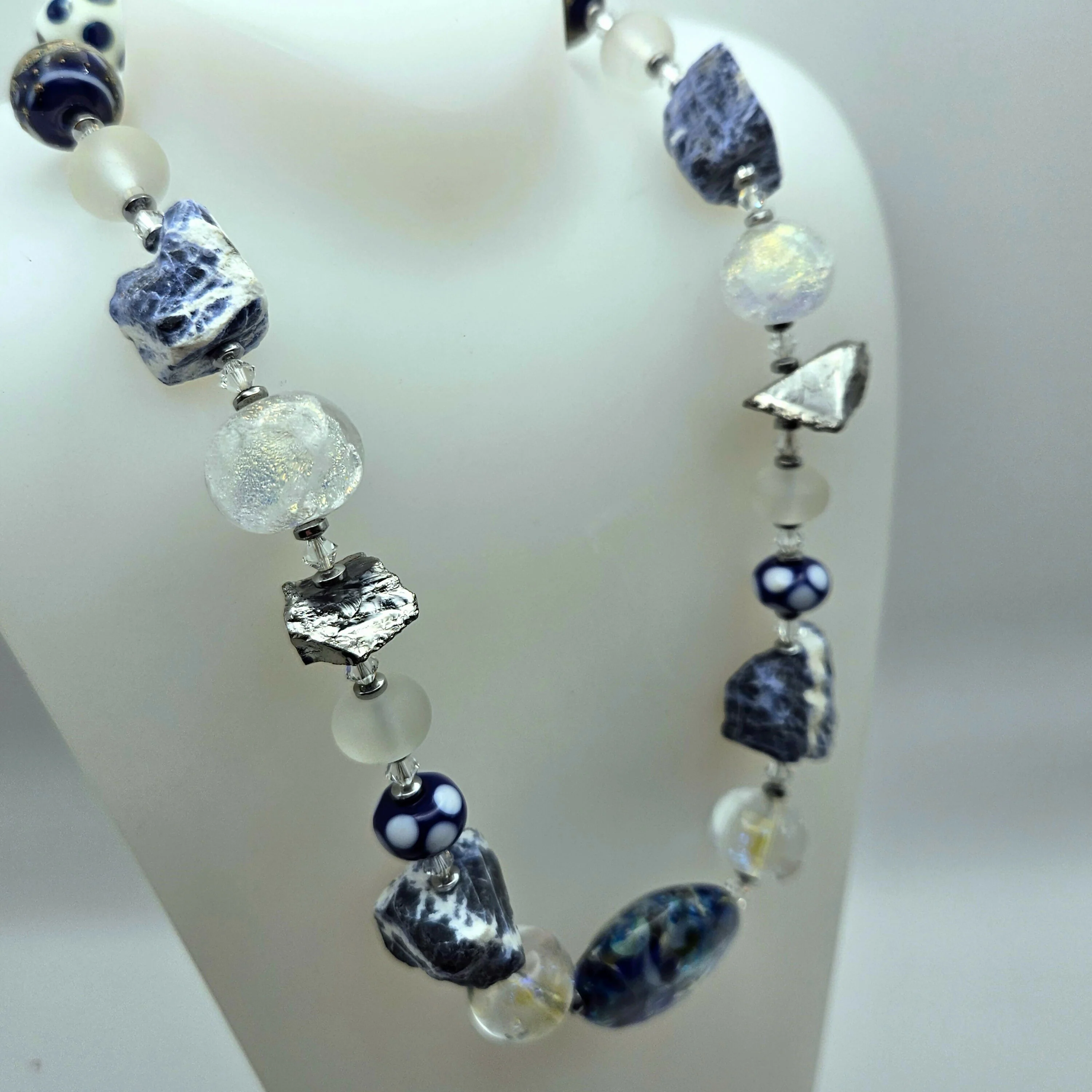 DENIM BLUE GLASS BEAD NECKLACE