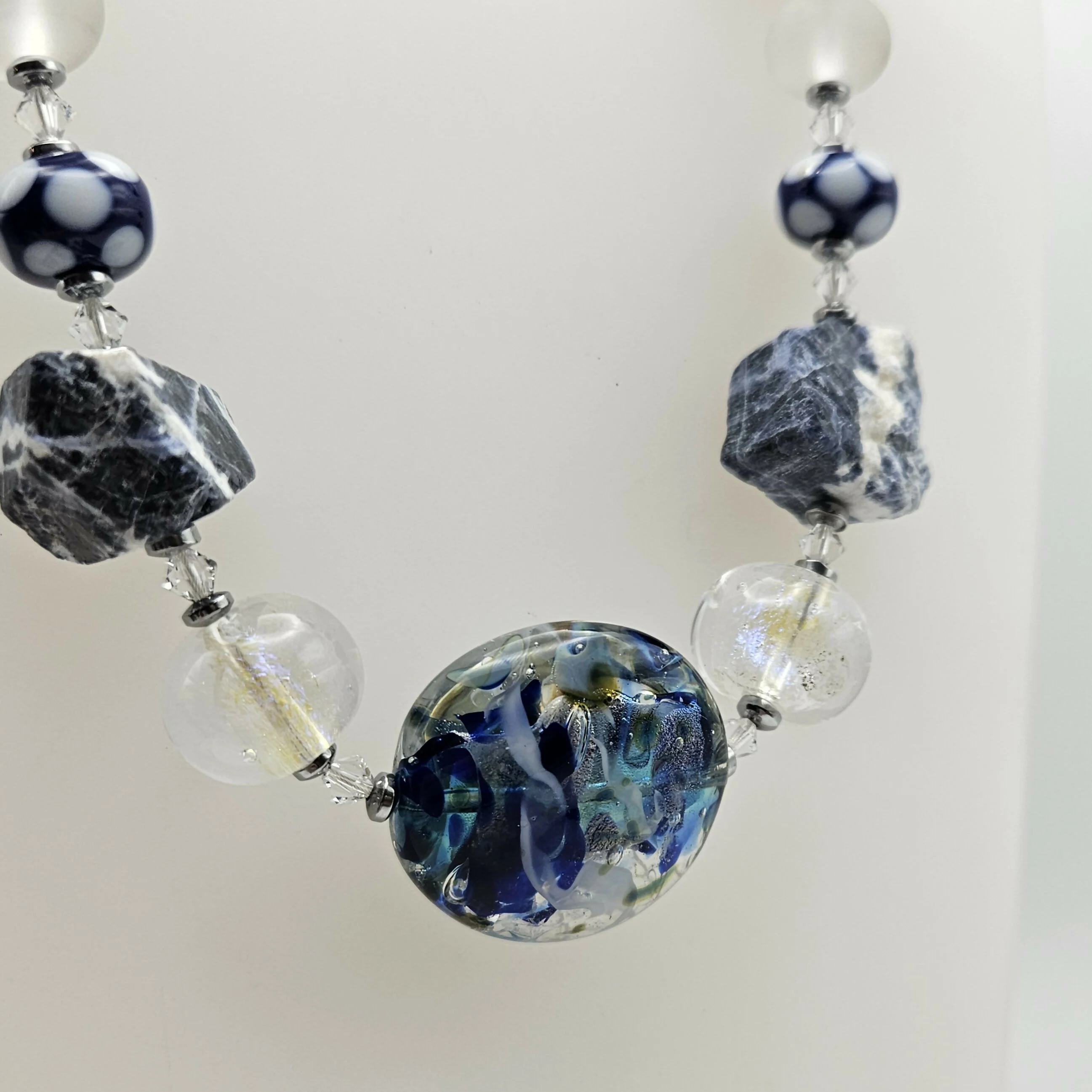 DENIM BLUE GLASS BEAD NECKLACE - Image 3