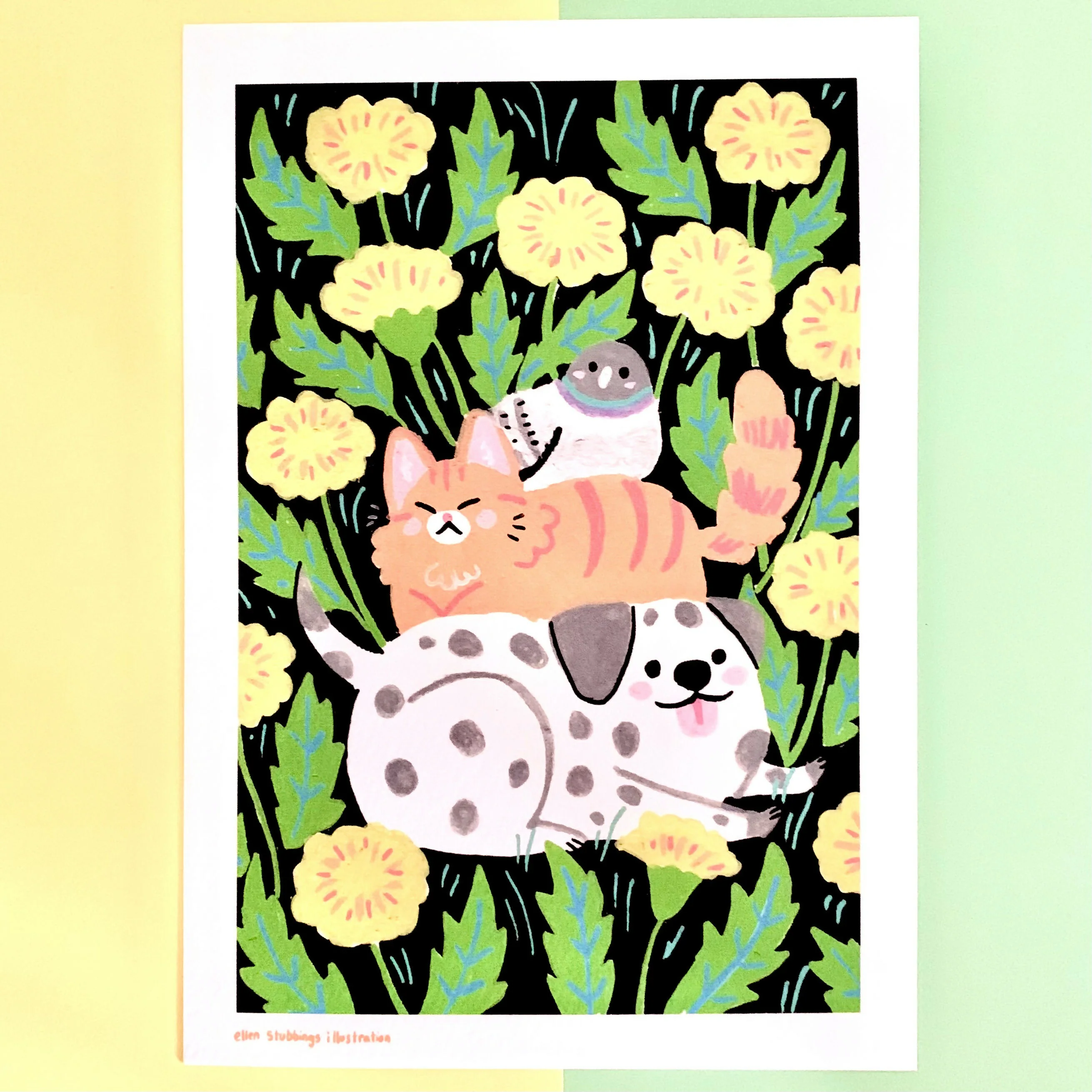 Dog, Cat and Pigeon A5 Art Print