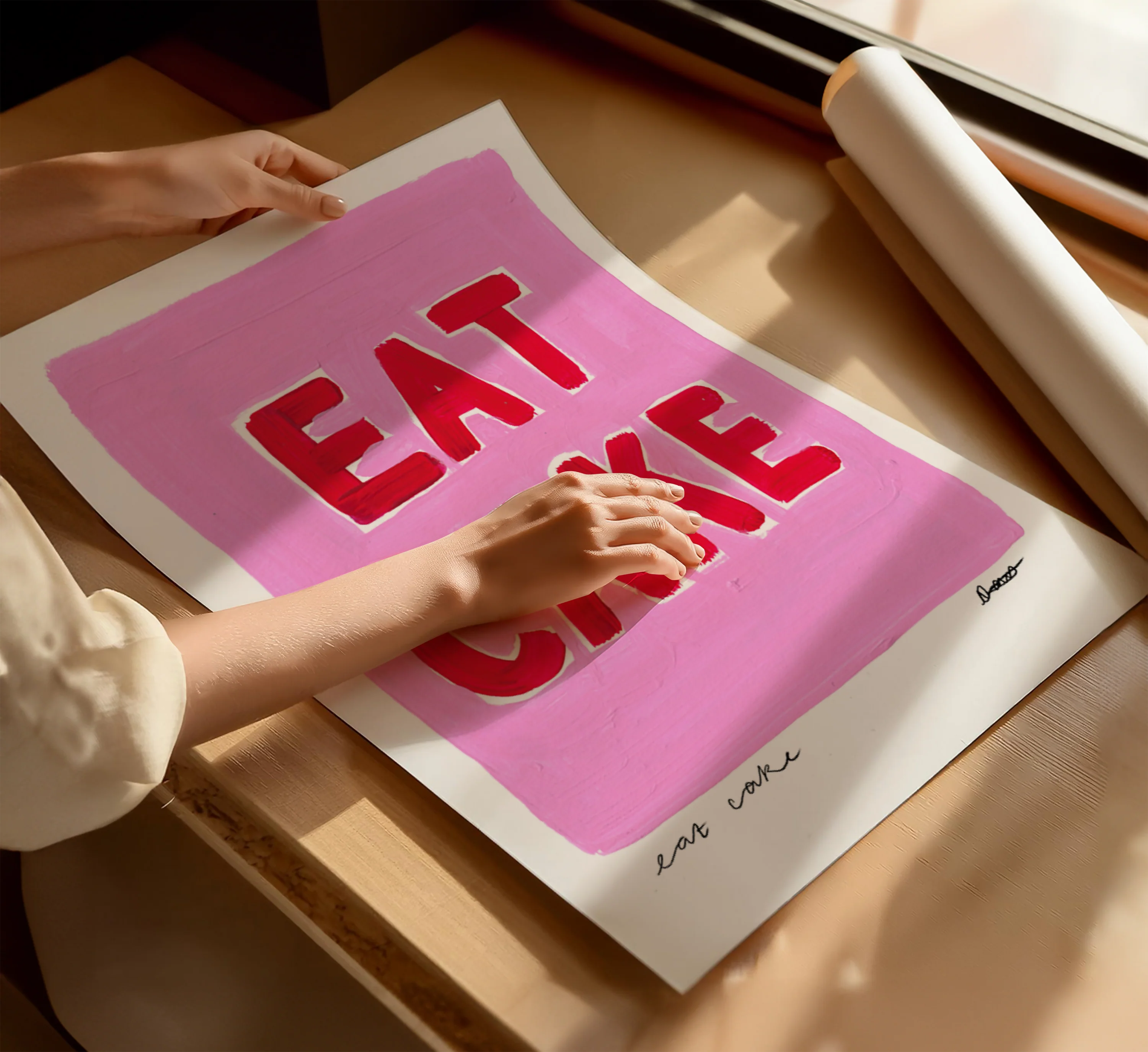 Eat Cake Pink Hand Painted Art Print - Image 2