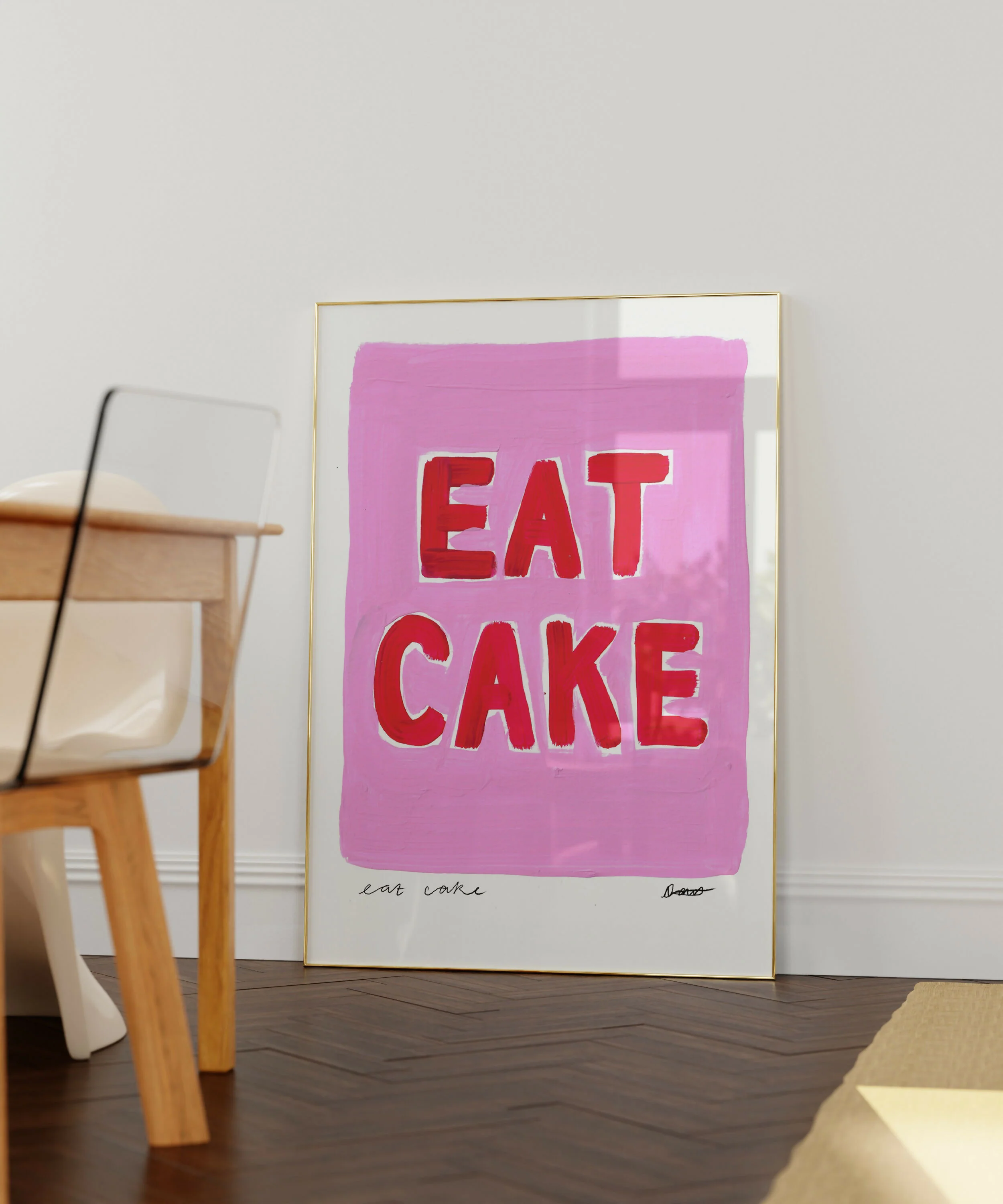 Eat Cake Pink Hand Painted Art Print - Image 3