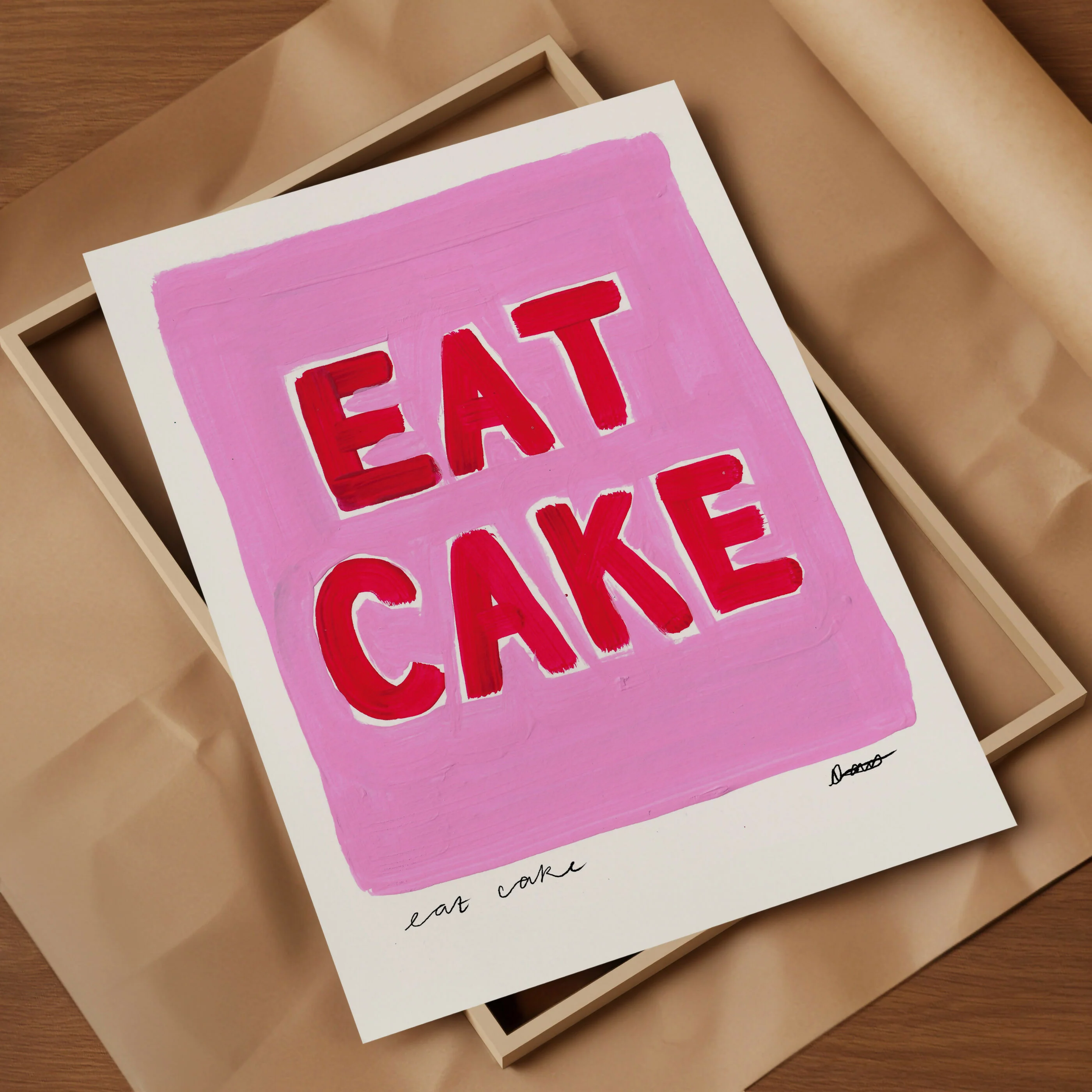 Eat Cake Pink Hand Painted Art Print - Image 5