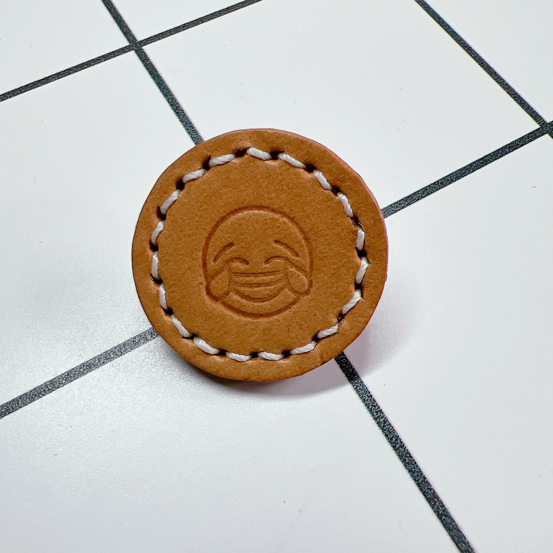 Embossed Emoji Leather Pin - Tears of Joy (30 mm) - Image 3
