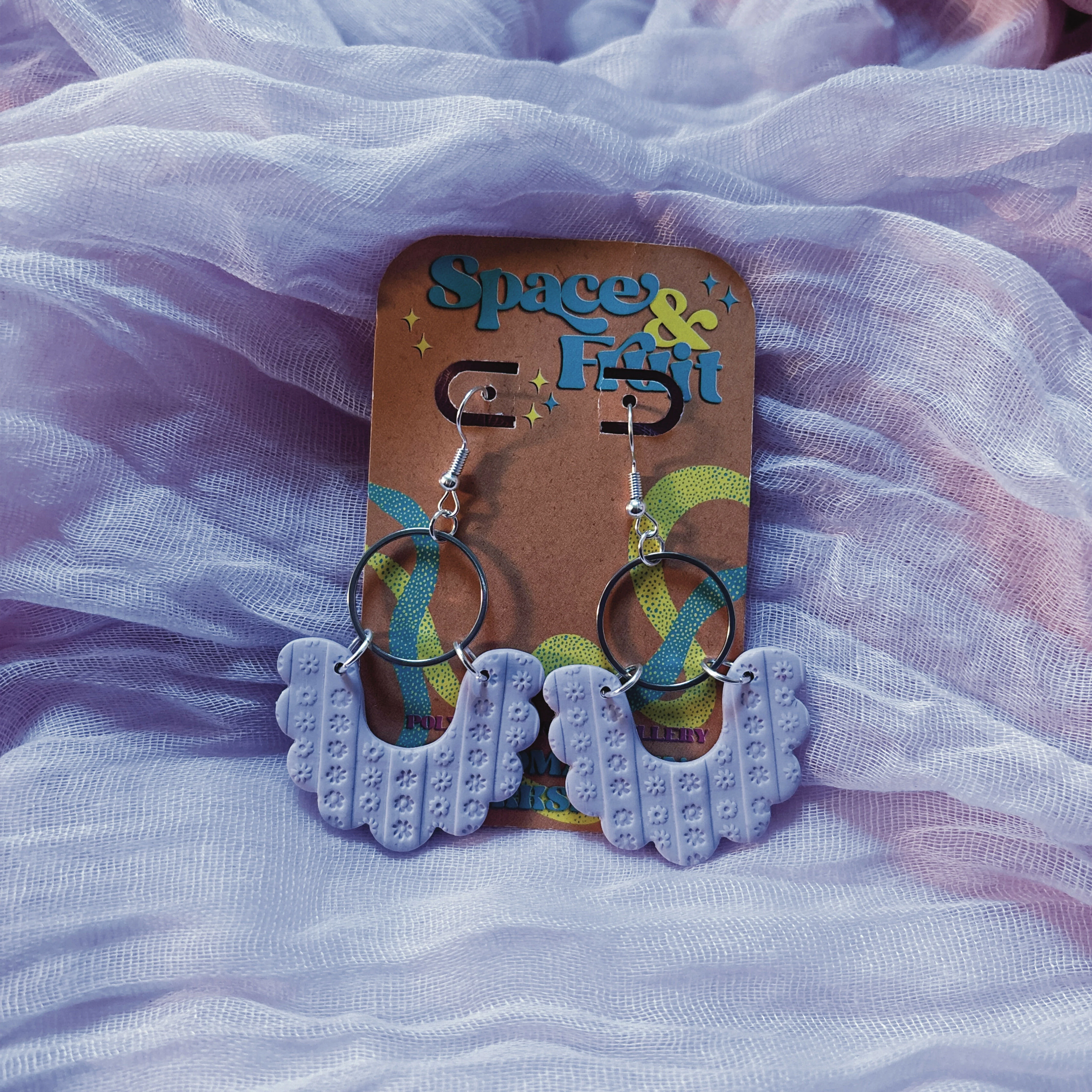 Embossed Floral Drop Polymer Clay Earrings - Image 4