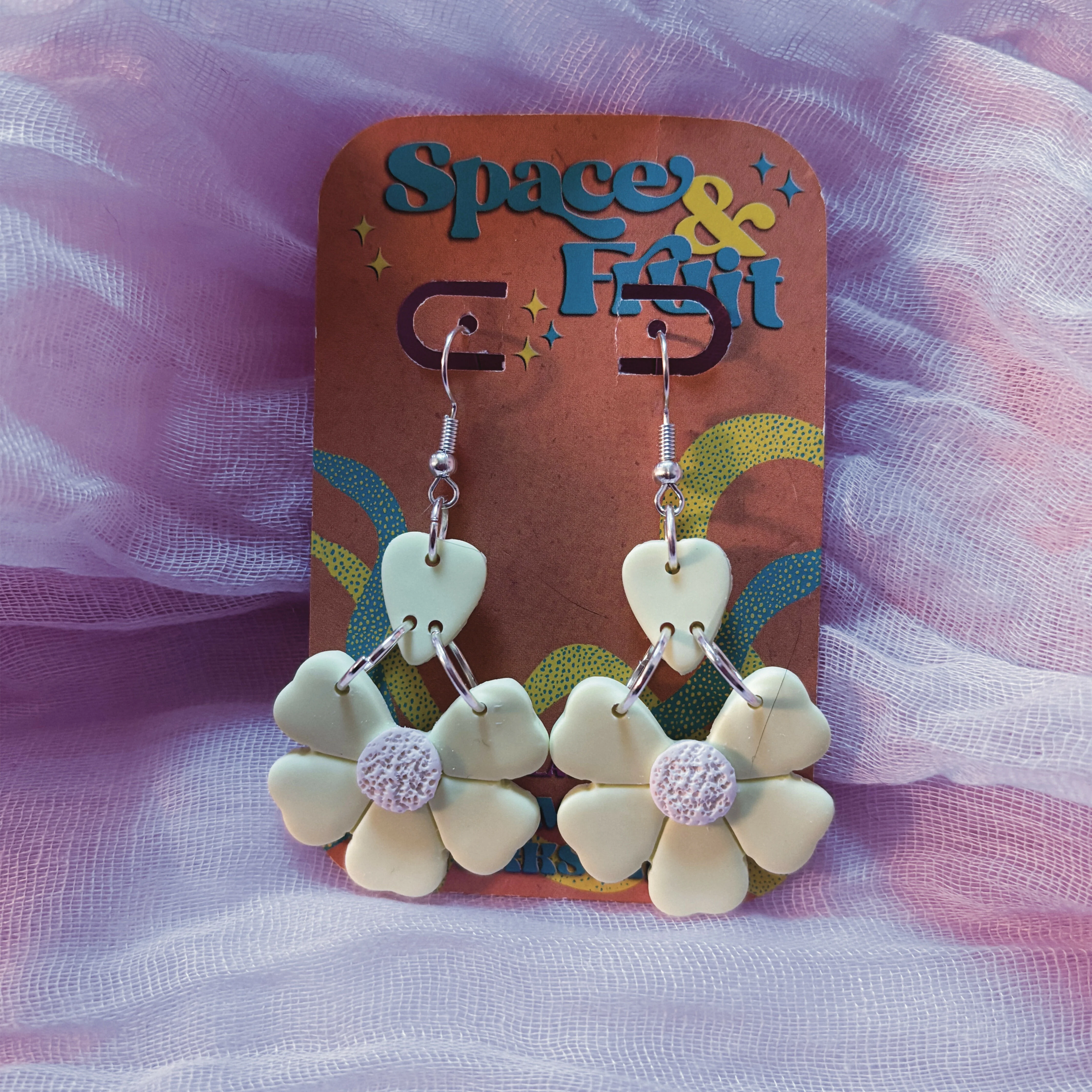 Embossed Floral Drop Polymer Clay Earrings