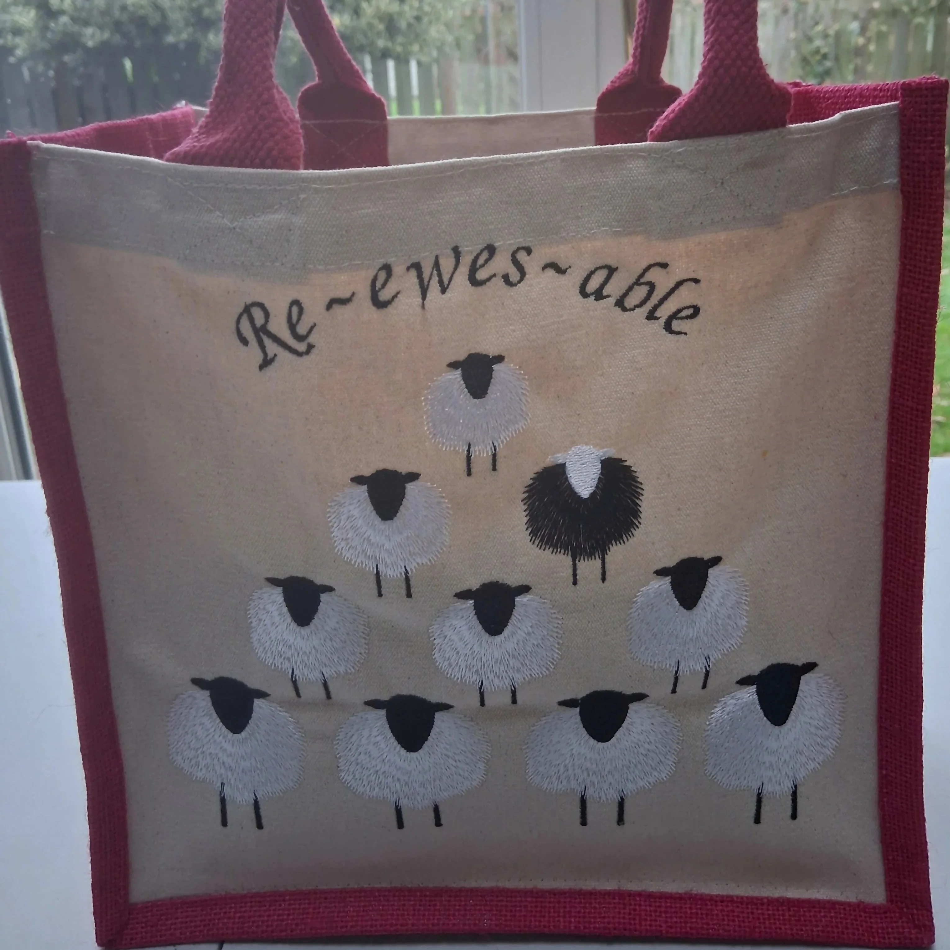 Embroidered Hessian Tote Shopper - Image 2