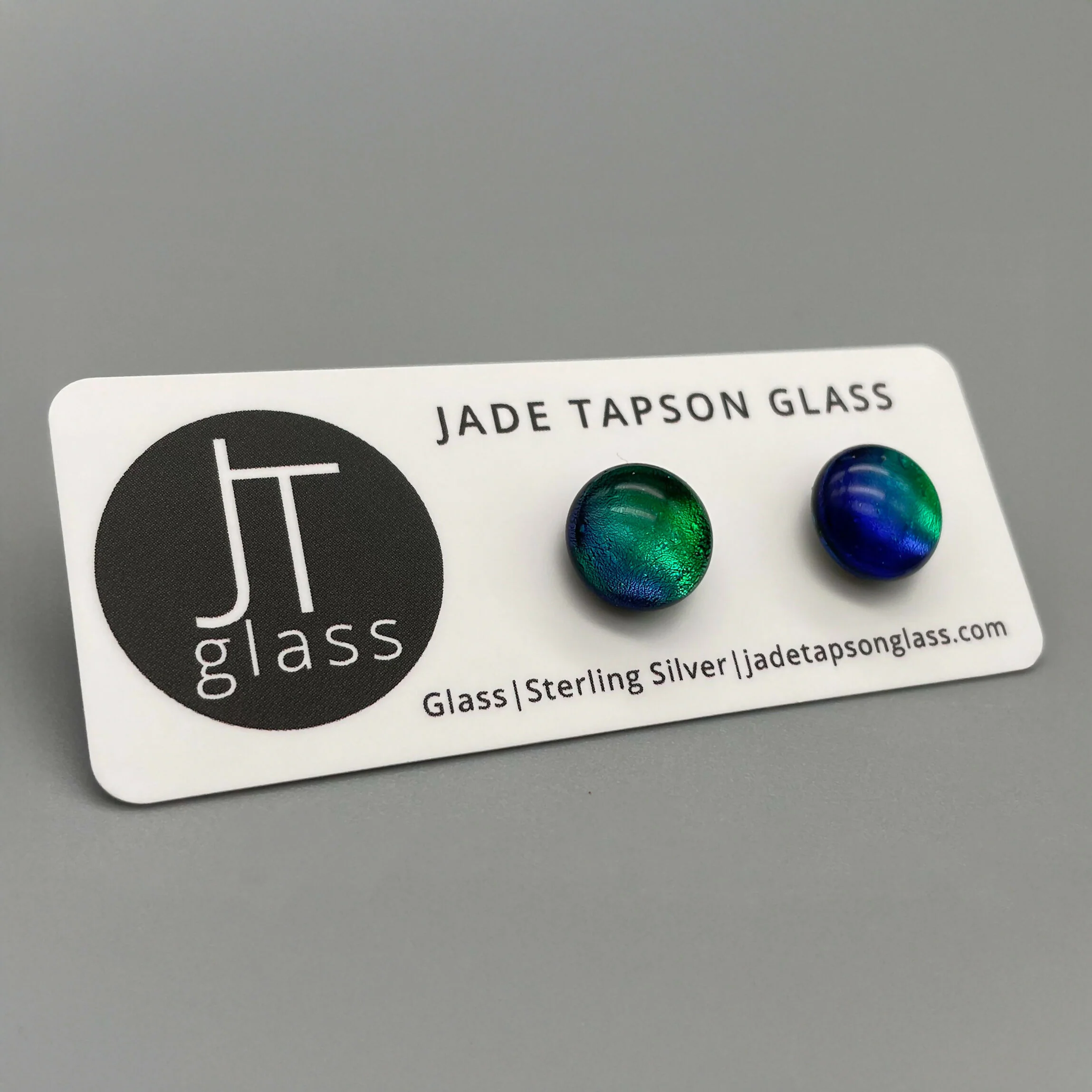 Emerald Green Dichroic Fused Glass Sterling Silver Stud Earrings - Handmade by Jade Tapson Glass. - Image 3