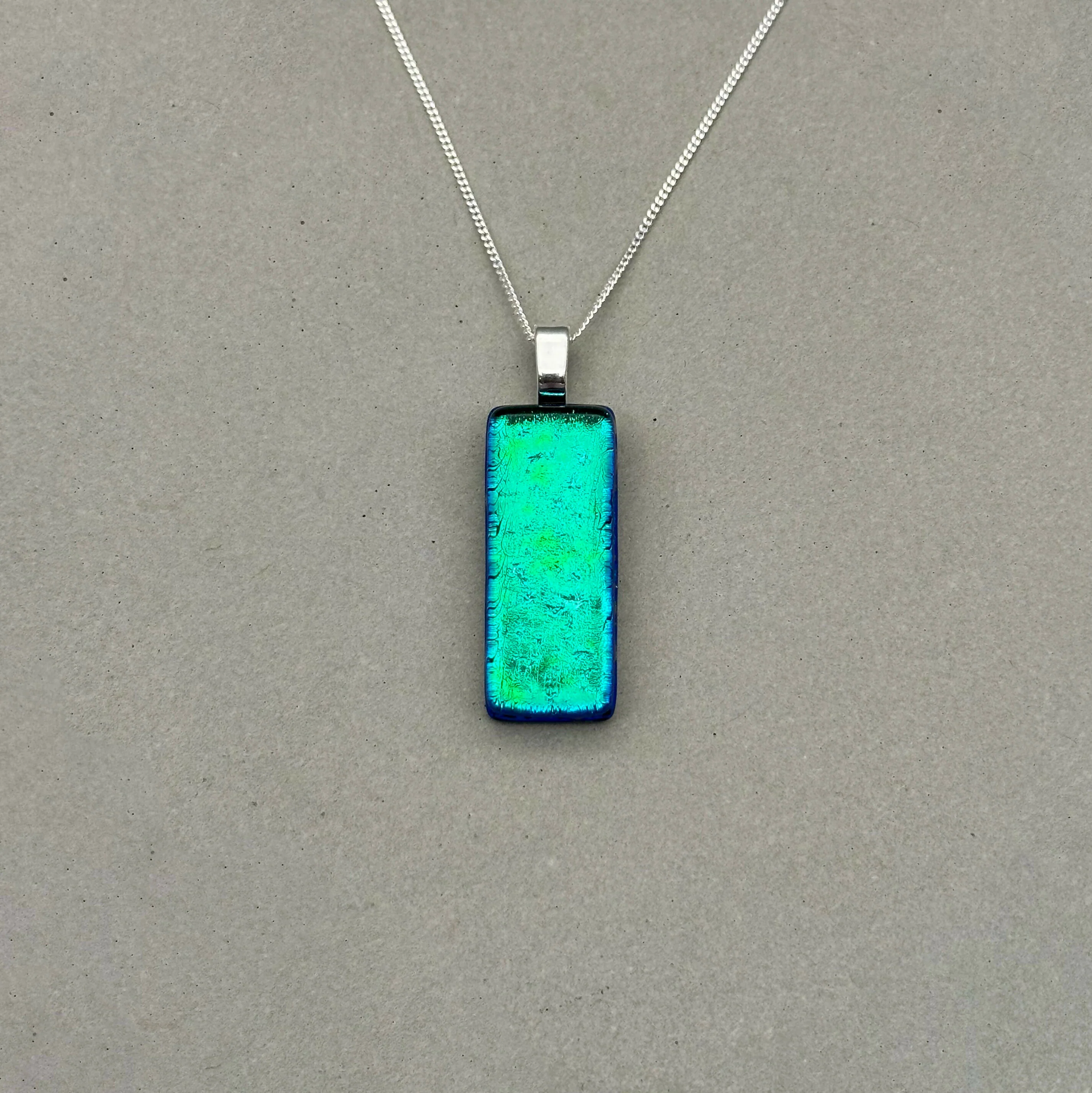 Emerald Green Dichroic Glass Necklace and Earrings Set - Sterling Silver, Handmade by Jade Tapson Glass - Image 4