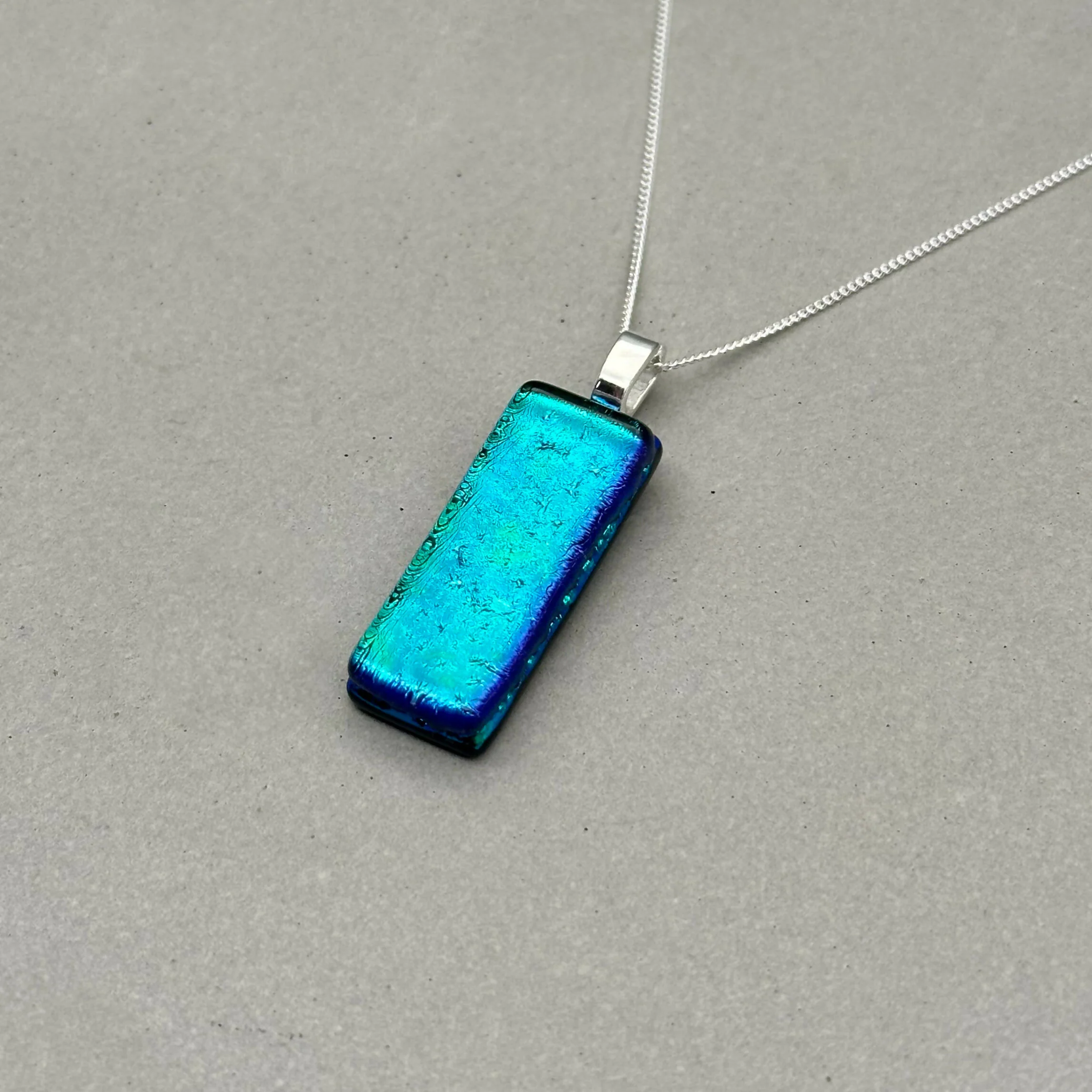 Emerald Green Dichroic Glass Necklace and Earrings Set - Sterling Silver, Handmade by Jade Tapson Glass - Image 5