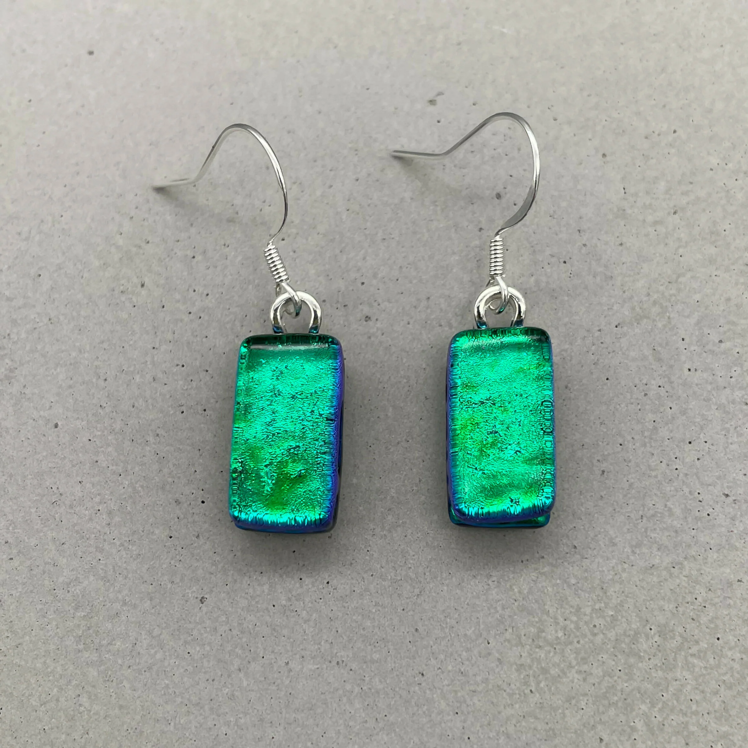 Emerald Green Dichroic Glass Necklace and Earrings Set - Sterling Silver, Handmade by Jade Tapson Glass - Image 7