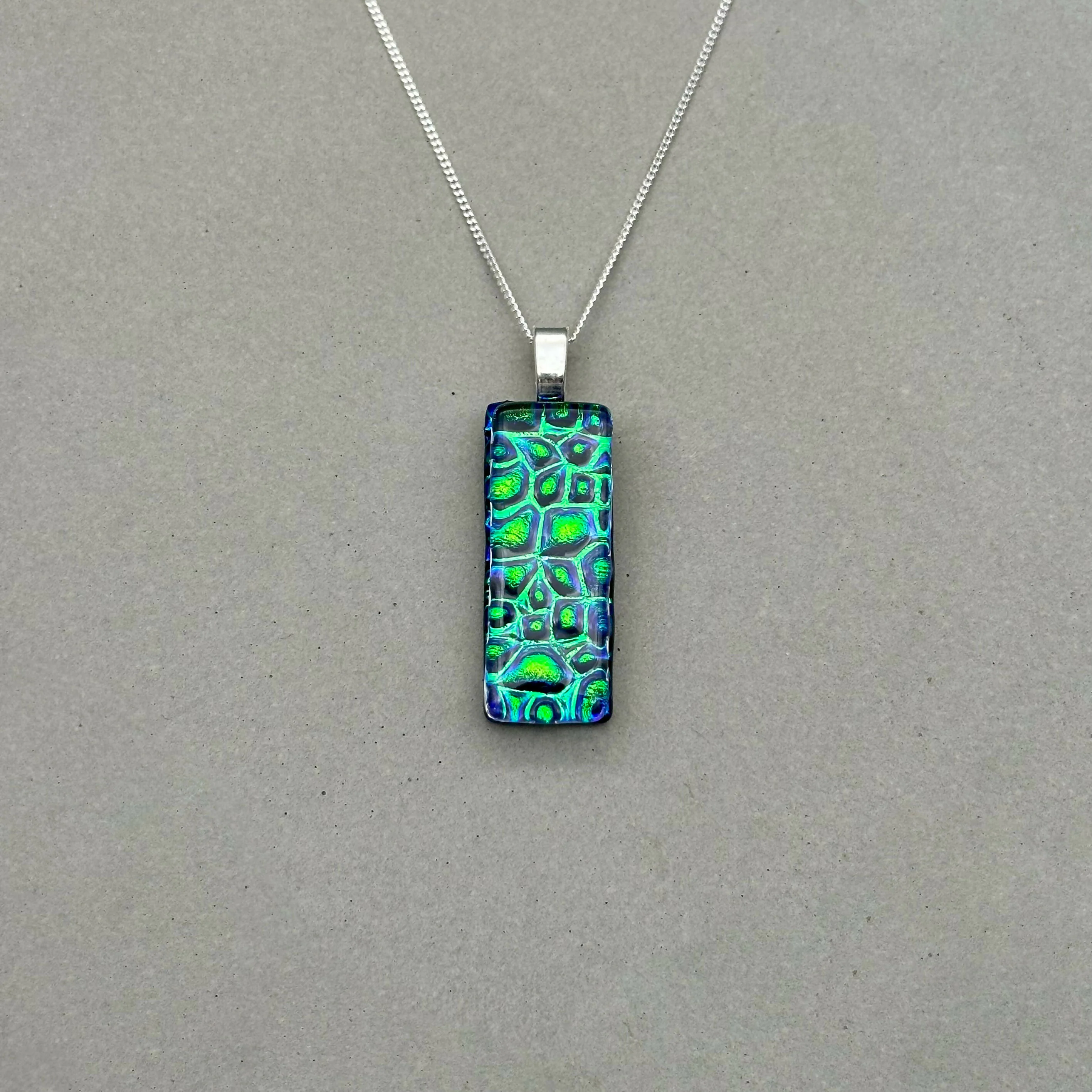 Emerald Green Raindrop Dichroic Glass Necklace and Earrings Set - Sterling Silver, Handmade by Jade Tapson Glass - Image 4