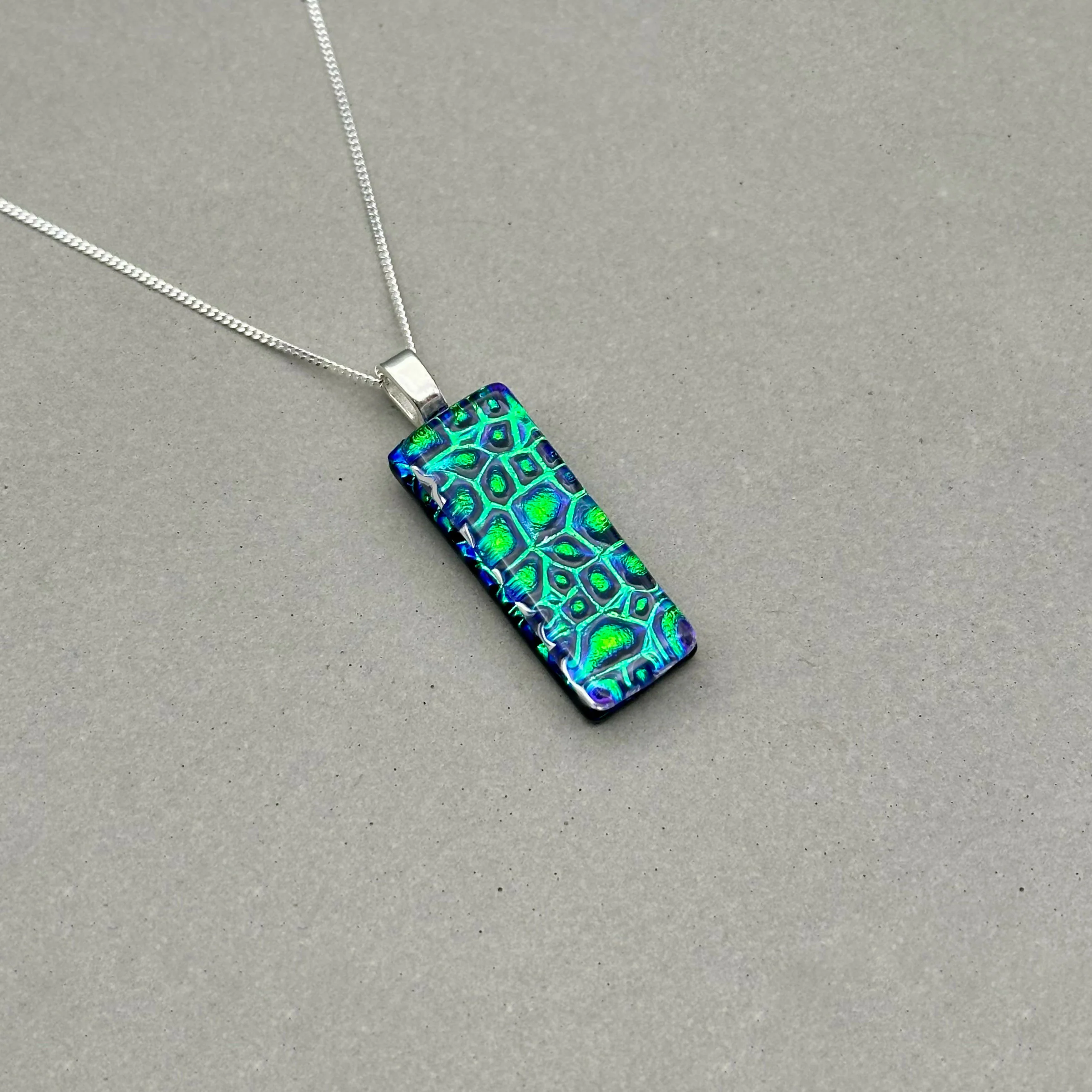 Emerald Green Raindrop Dichroic Glass Necklace and Earrings Set - Sterling Silver, Handmade by Jade Tapson Glass - Image 5