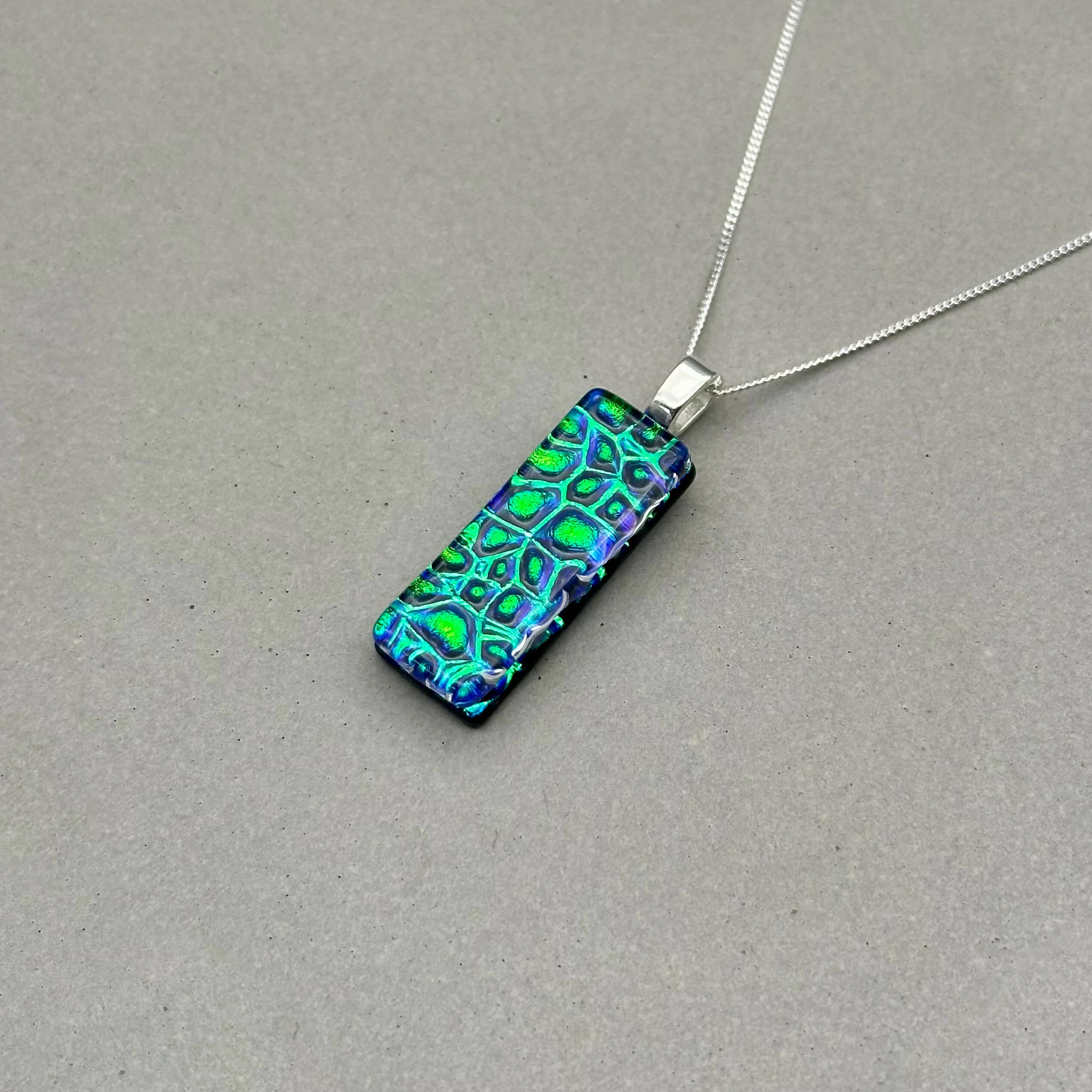 Emerald Green Raindrop Dichroic Glass Necklace and Earrings Set - Sterling Silver, Handmade by Jade Tapson Glass - Image 6