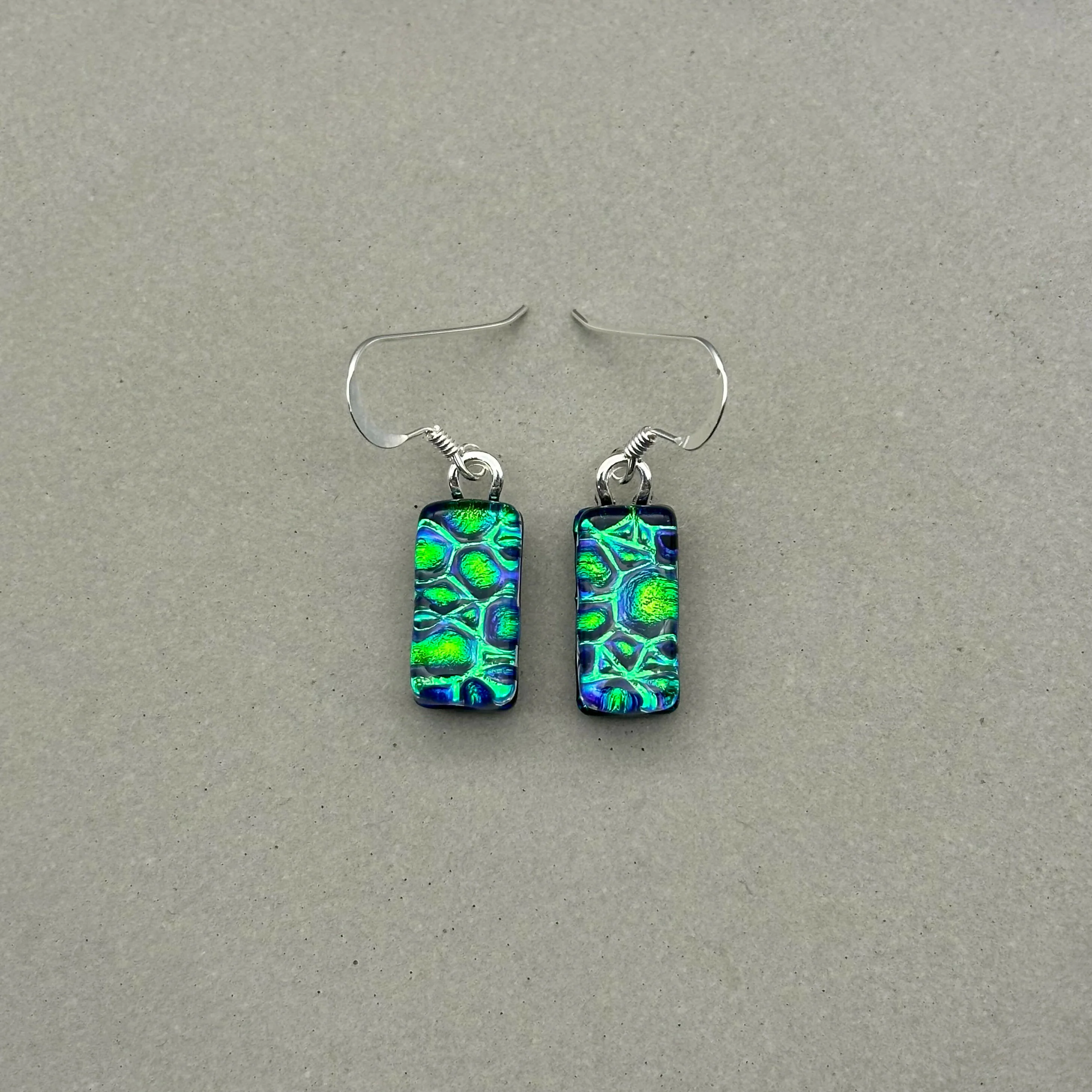 Emerald Green Raindrop Dichroic Glass Necklace and Earrings Set - Sterling Silver, Handmade by Jade Tapson Glass - Image 7