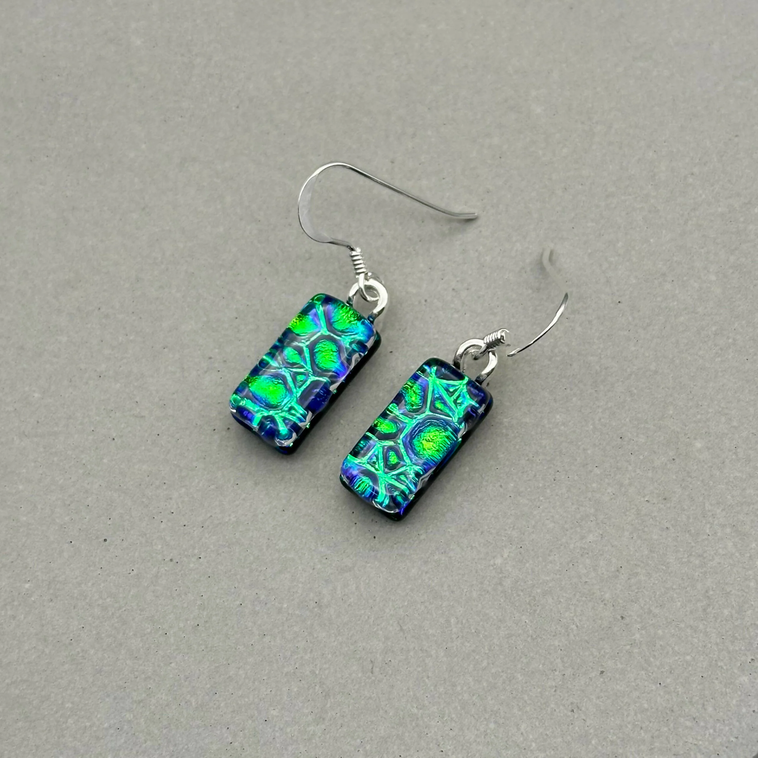 Emerald Green Raindrop Dichroic Glass Necklace and Earrings Set - Sterling Silver, Handmade by Jade Tapson Glass - Image 8