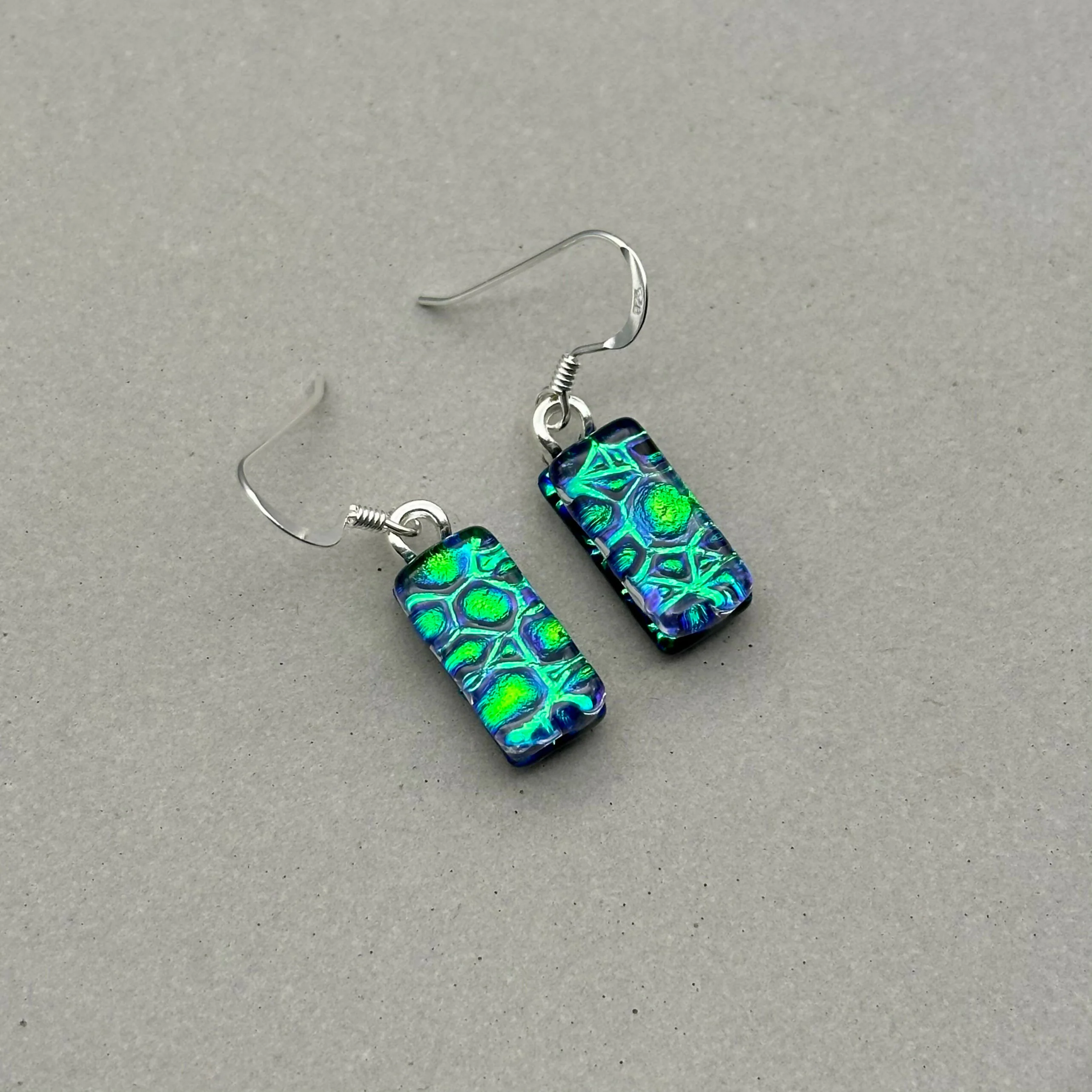 Emerald Green Raindrop Dichroic Glass Necklace and Earrings Set - Sterling Silver, Handmade by Jade Tapson Glass - Image 9