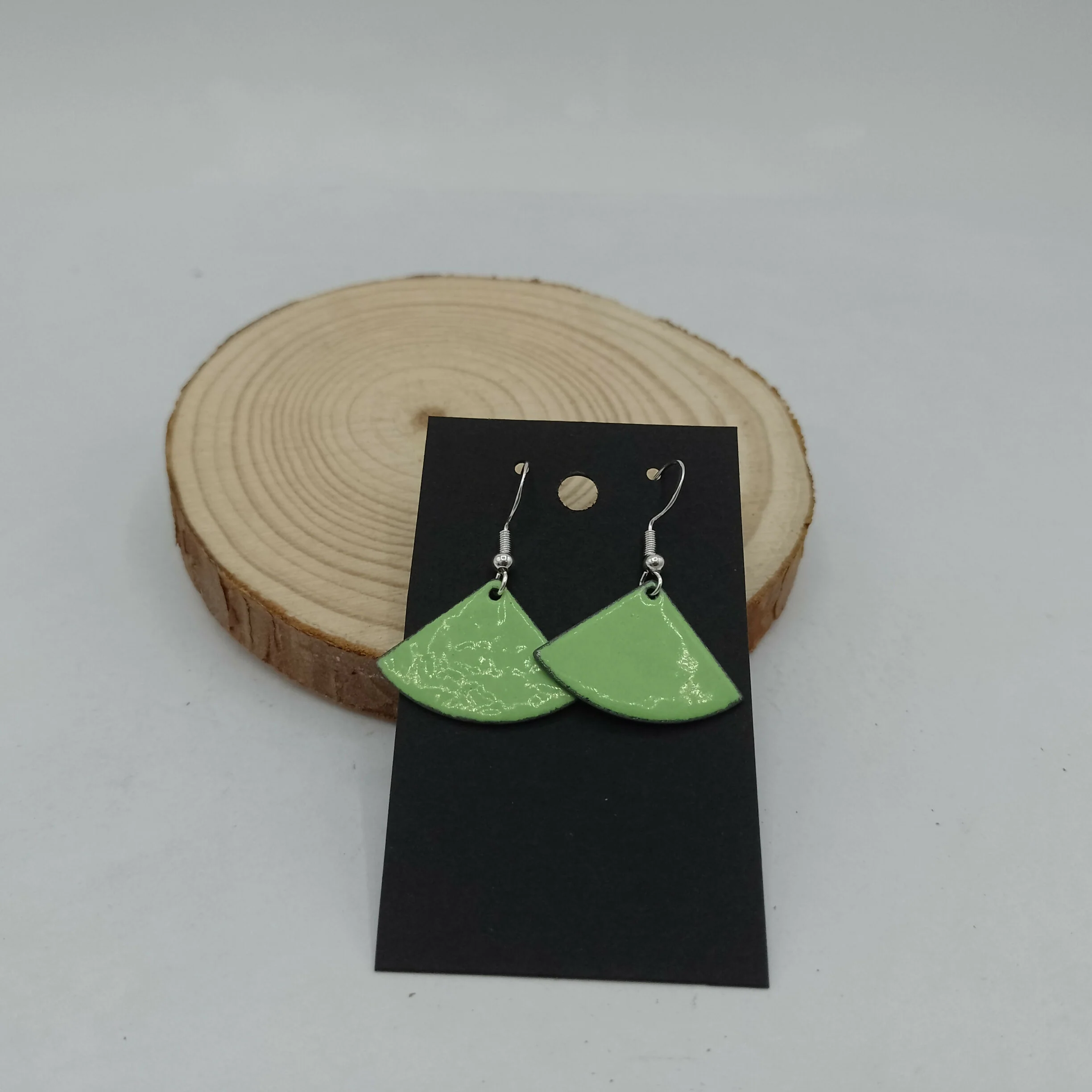 Green Fan Enamel Earrings - Image 3