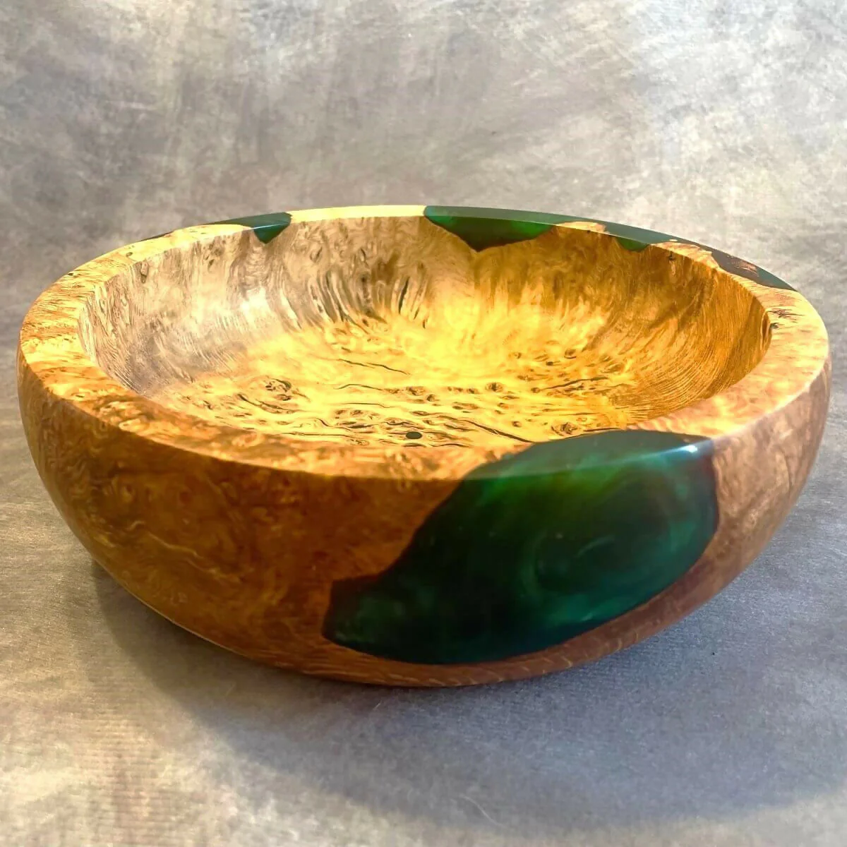 English Oak Burr and Green Resin Hybrid Bowl - Image 2