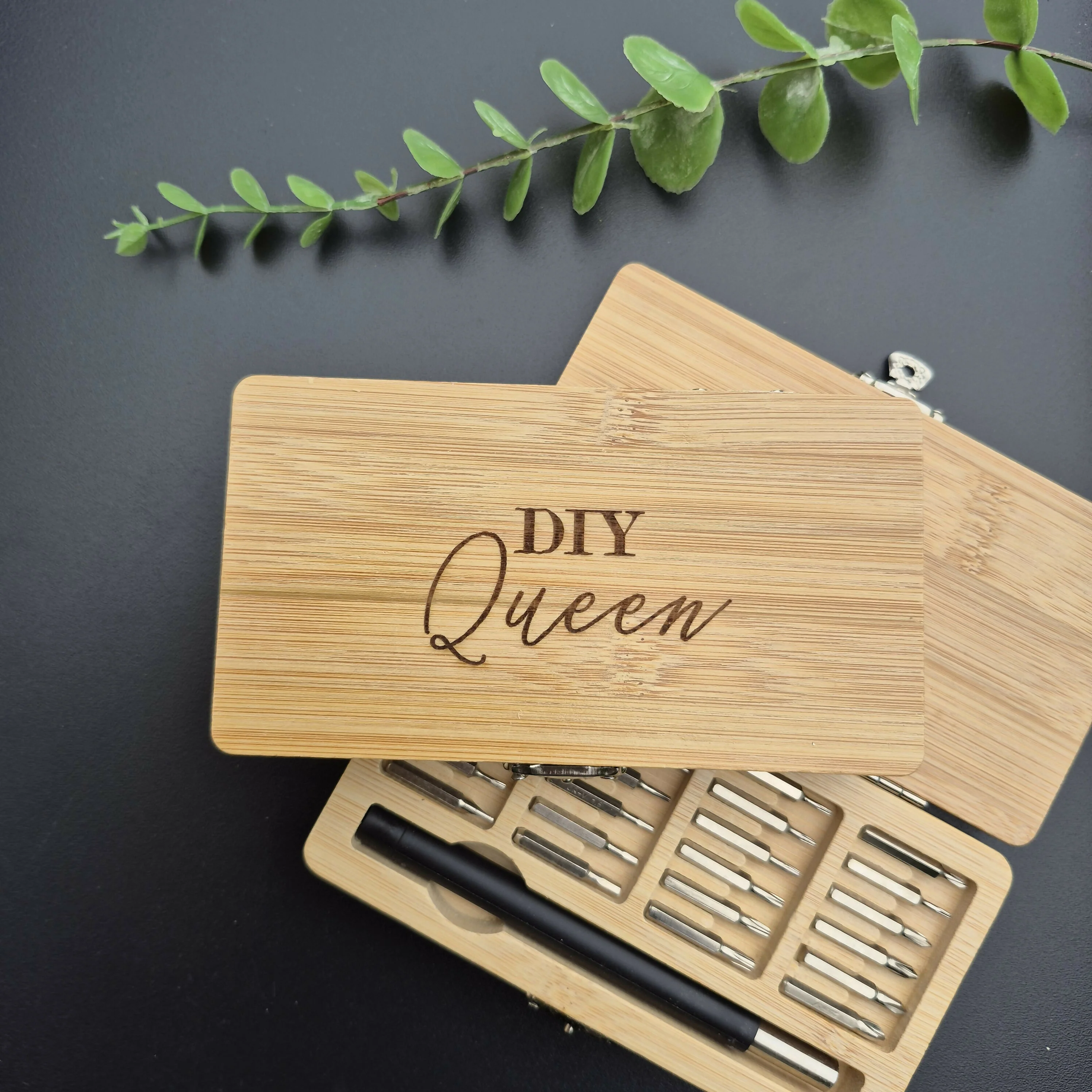 Engraved Bamboo Wood Tool Set – 24-in-1 Precision Screwdriver Kit with Interchangeable Bits - DIY Queen - Image 4