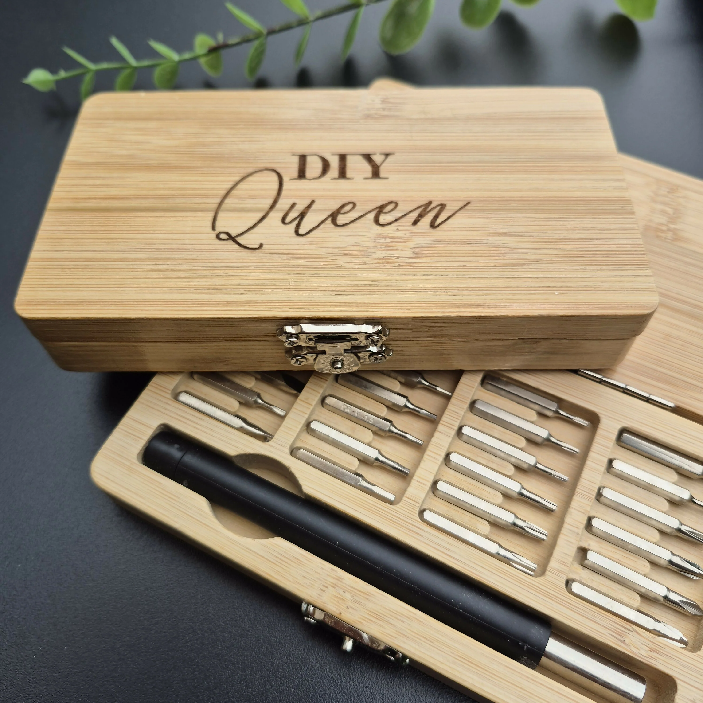 Engraved Bamboo Wood Tool Set – 24-in-1 Precision Screwdriver Kit with Interchangeable Bits - DIY Queen - Image 6