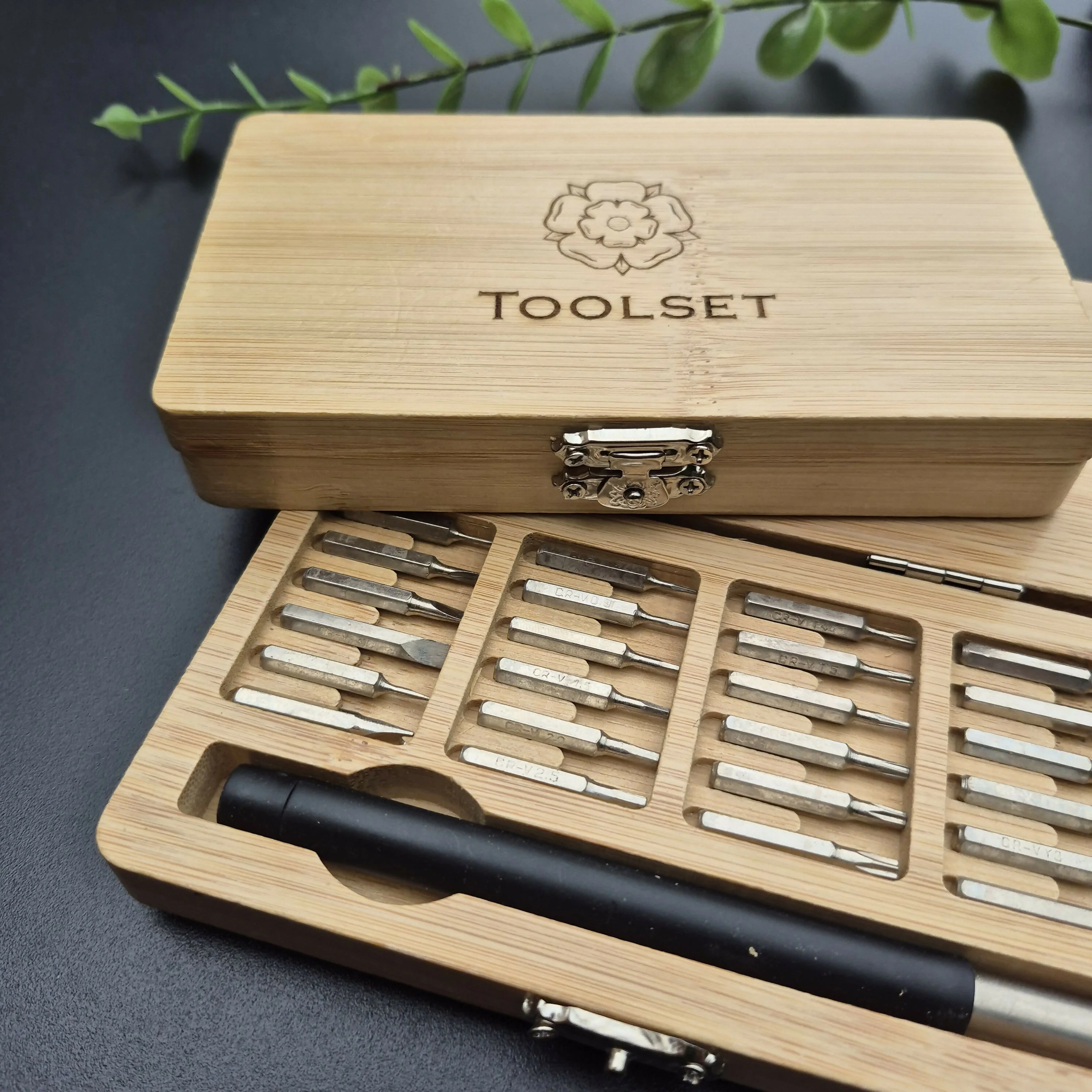 Engraved Bamboo Wood Tool Set – 24-in-1 Precision Screwdriver Kit with Interchangeable Bits - Yorkshire - Image 2