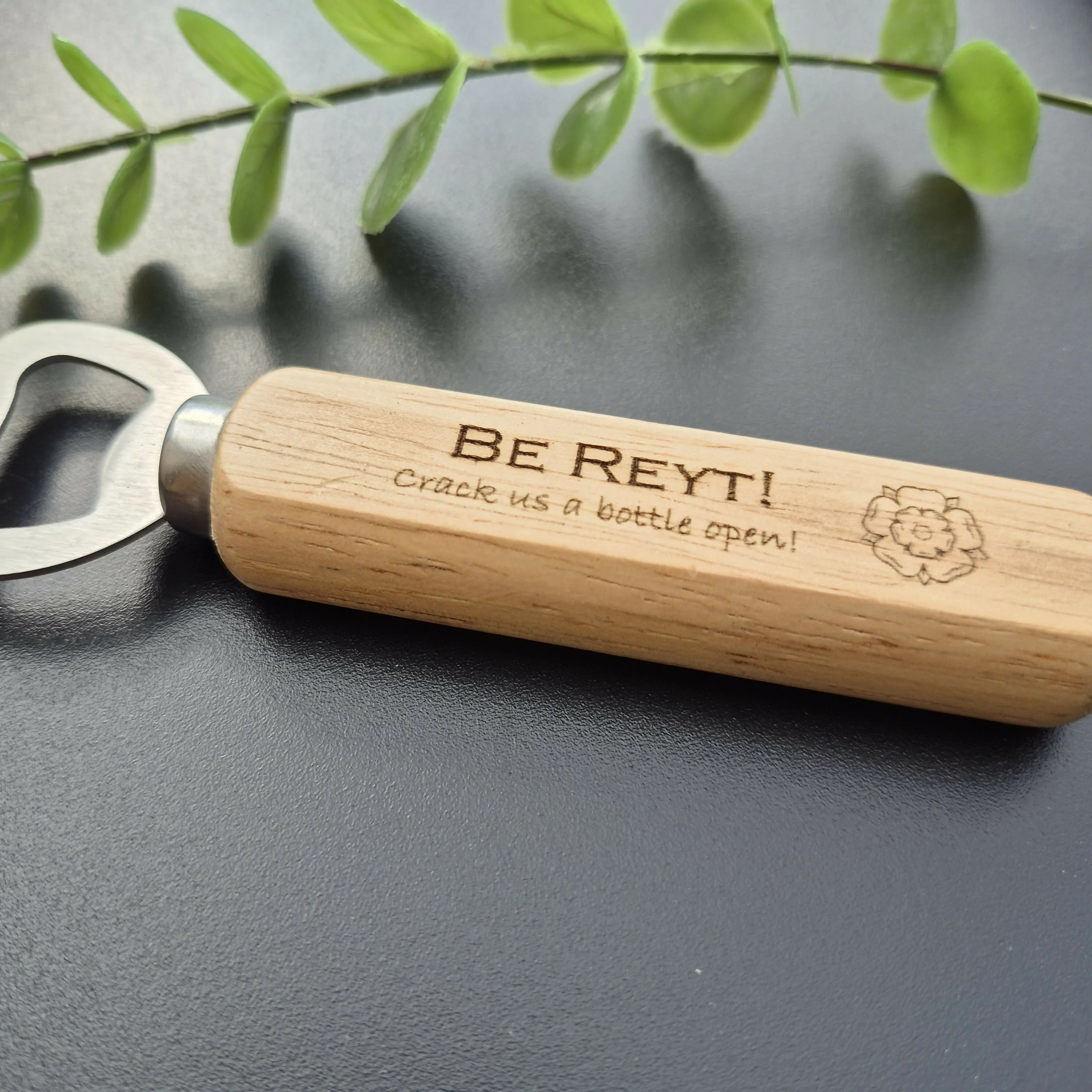 Engraved Wooden Bottle Opener – Rustic Bar Tool with Funny Sayings - Be Reyt