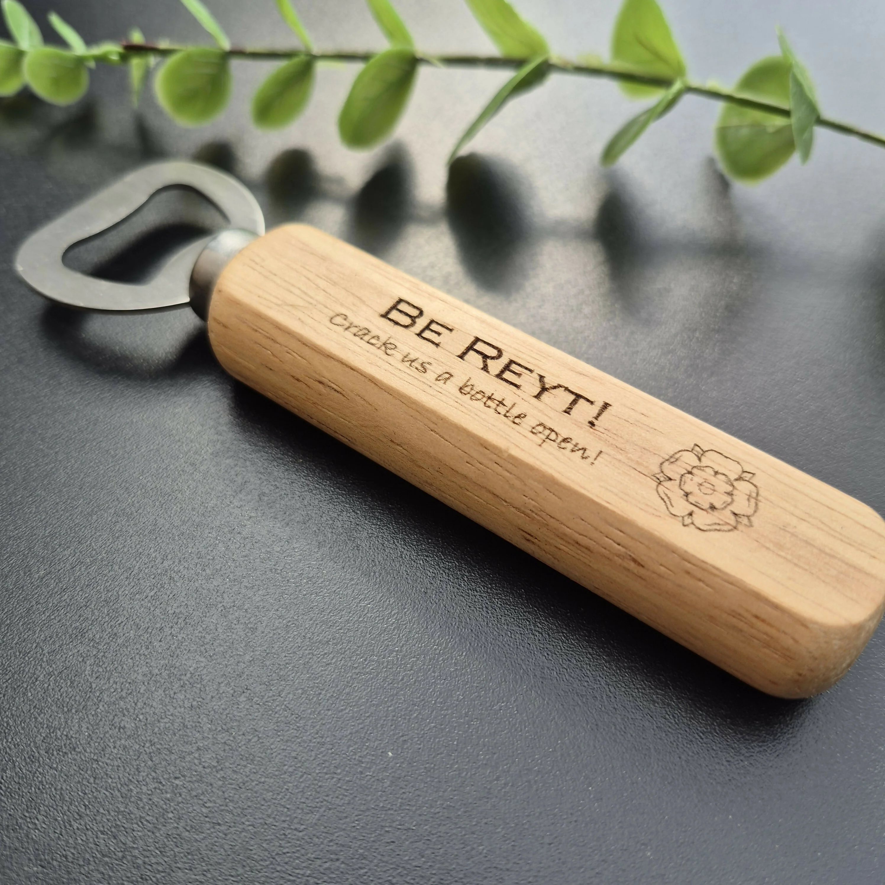 Engraved Wooden Bottle Opener – Rustic Bar Tool with Funny Sayings - Be Reyt - Image 2