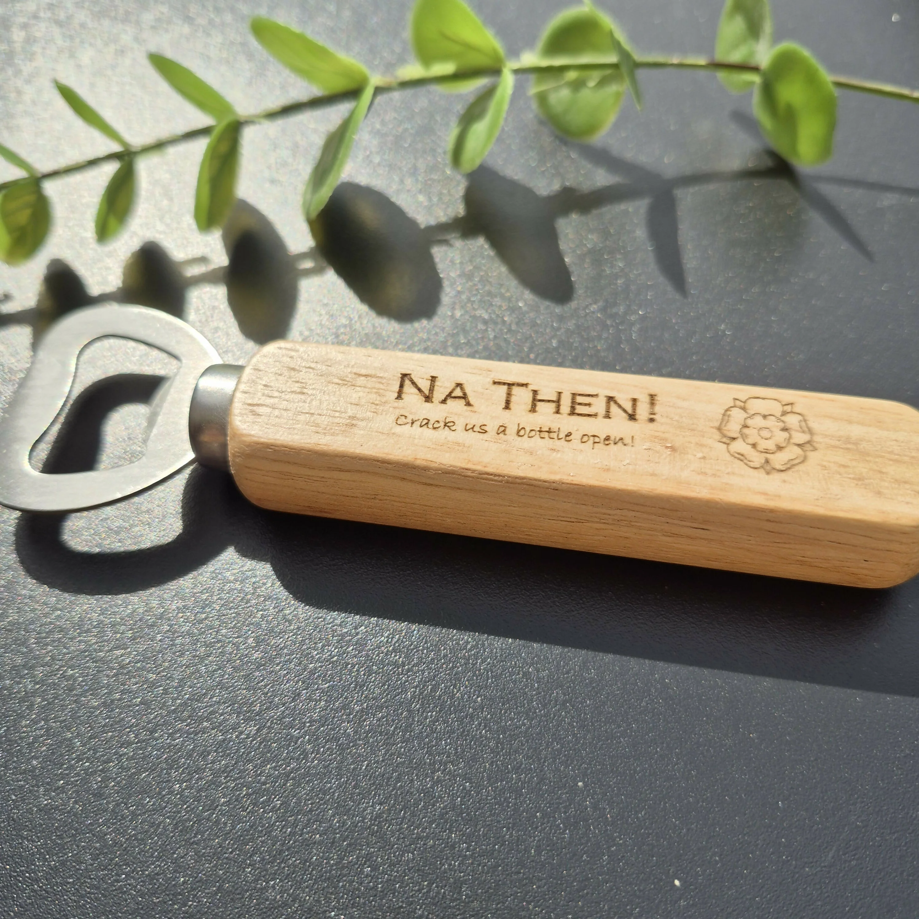 Engraved Wooden Bottle Opener – Rustic Bar Tool with Funny Sayings - Nah Then - Image 2