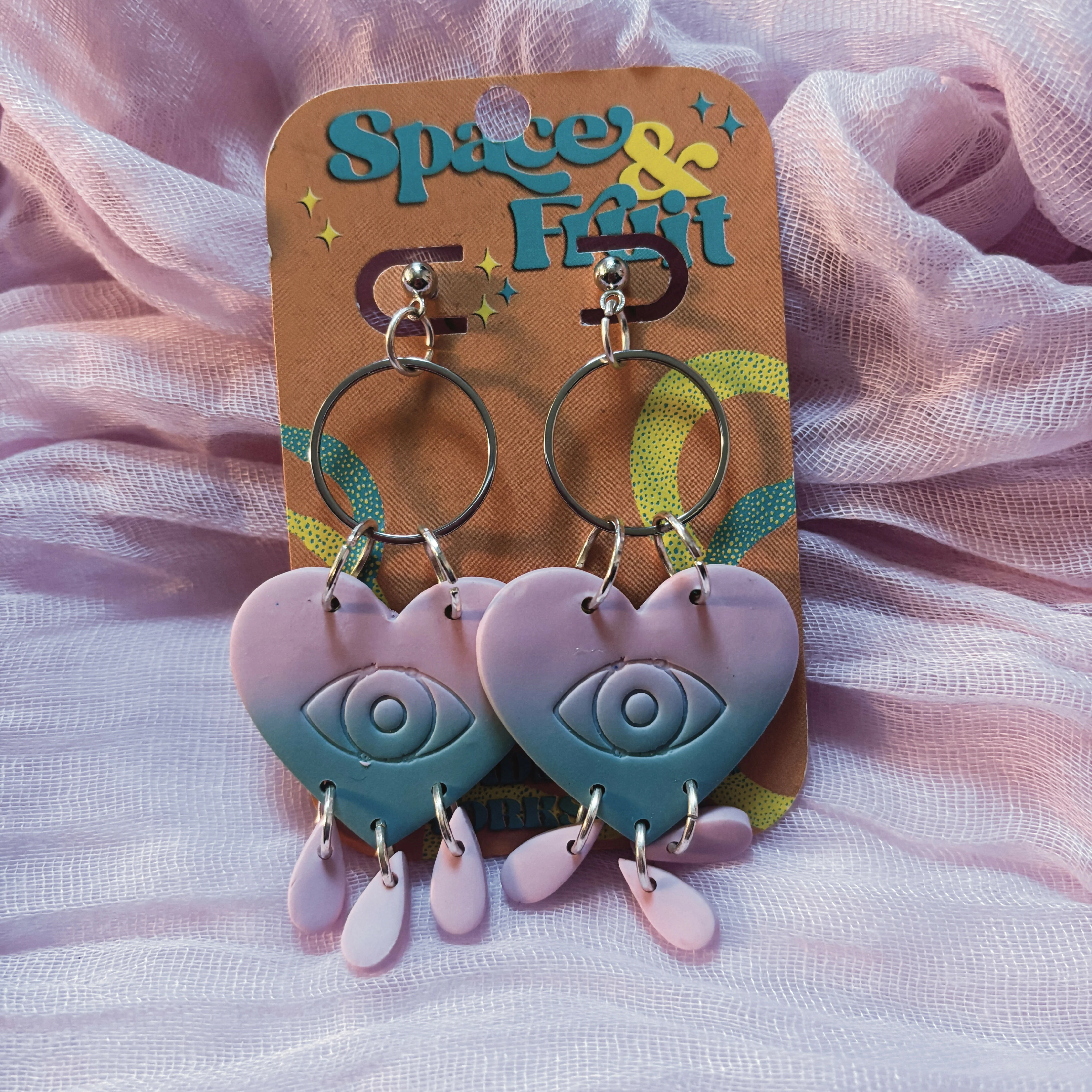 Evil Eye Heart Polymer Clay Earrings