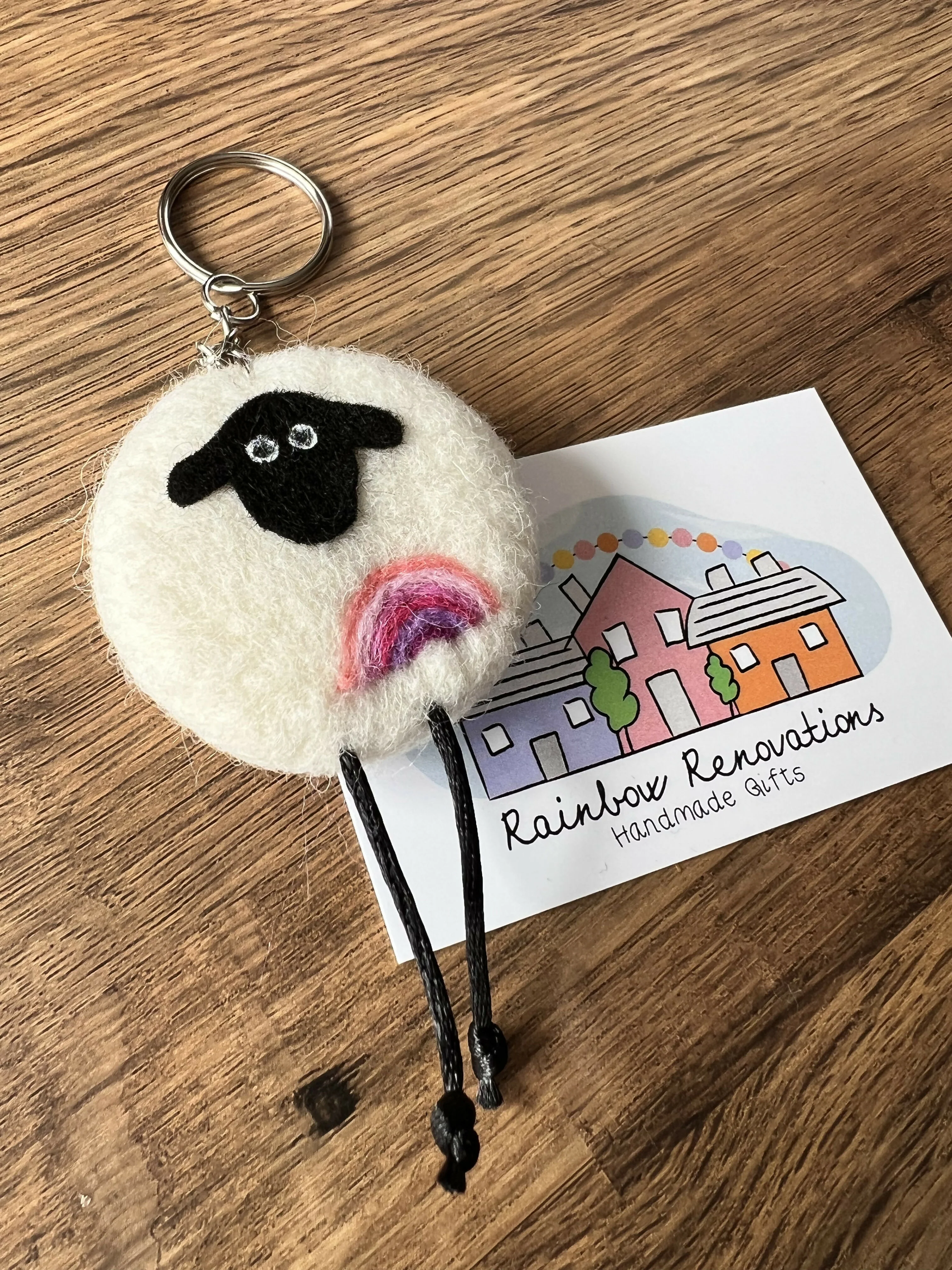Felted Sheep and Rainbow Keyring - Image 6