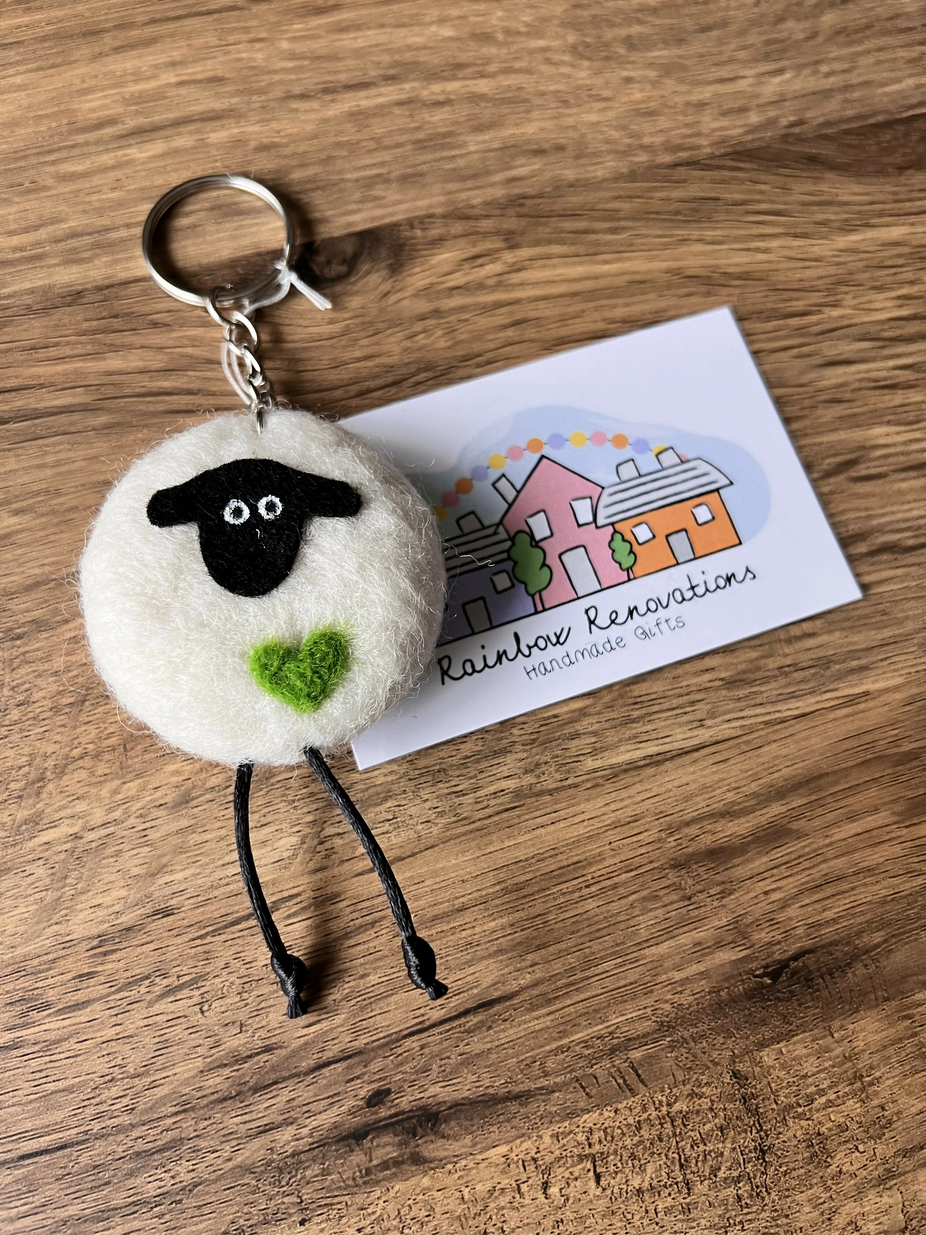 Felted Sheep with Heart Keyring - Image 3