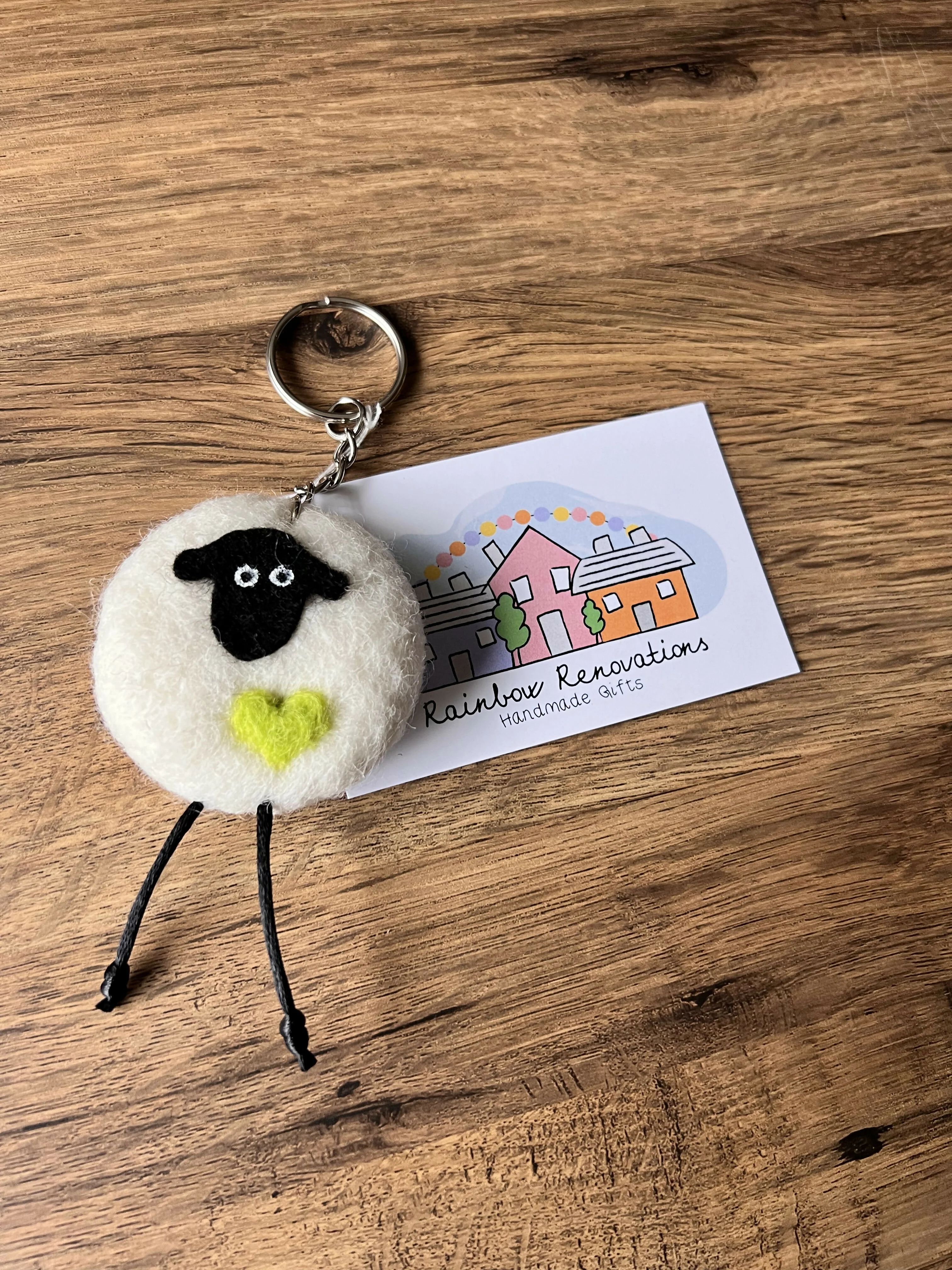 Felted Sheep with Heart Keyring - Image 4