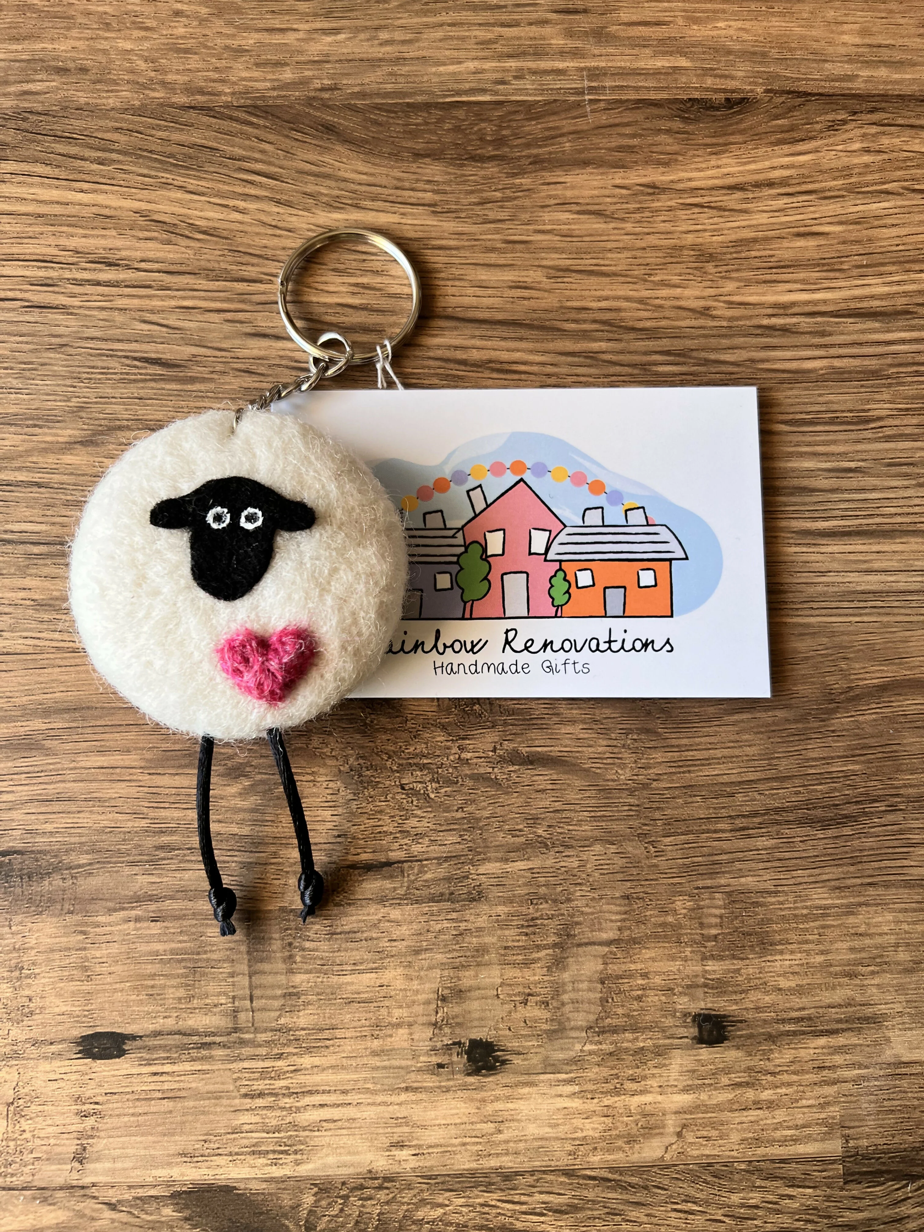 Felted Sheep with Heart Keyring - Image 5