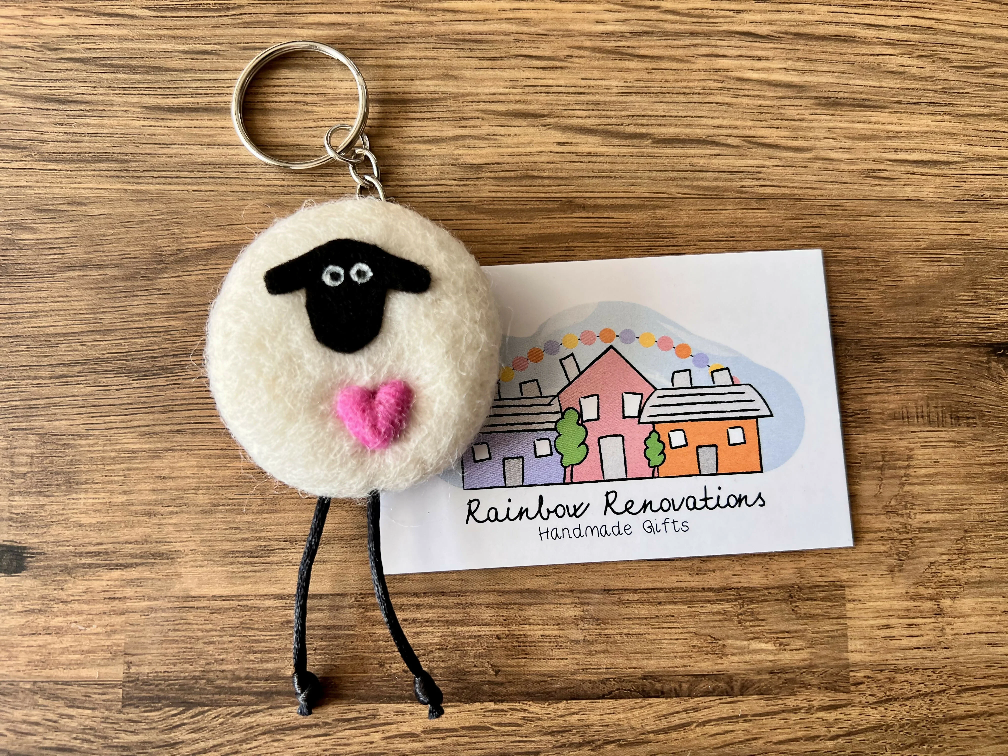 Felted Sheep with Heart Keyring - Image 6