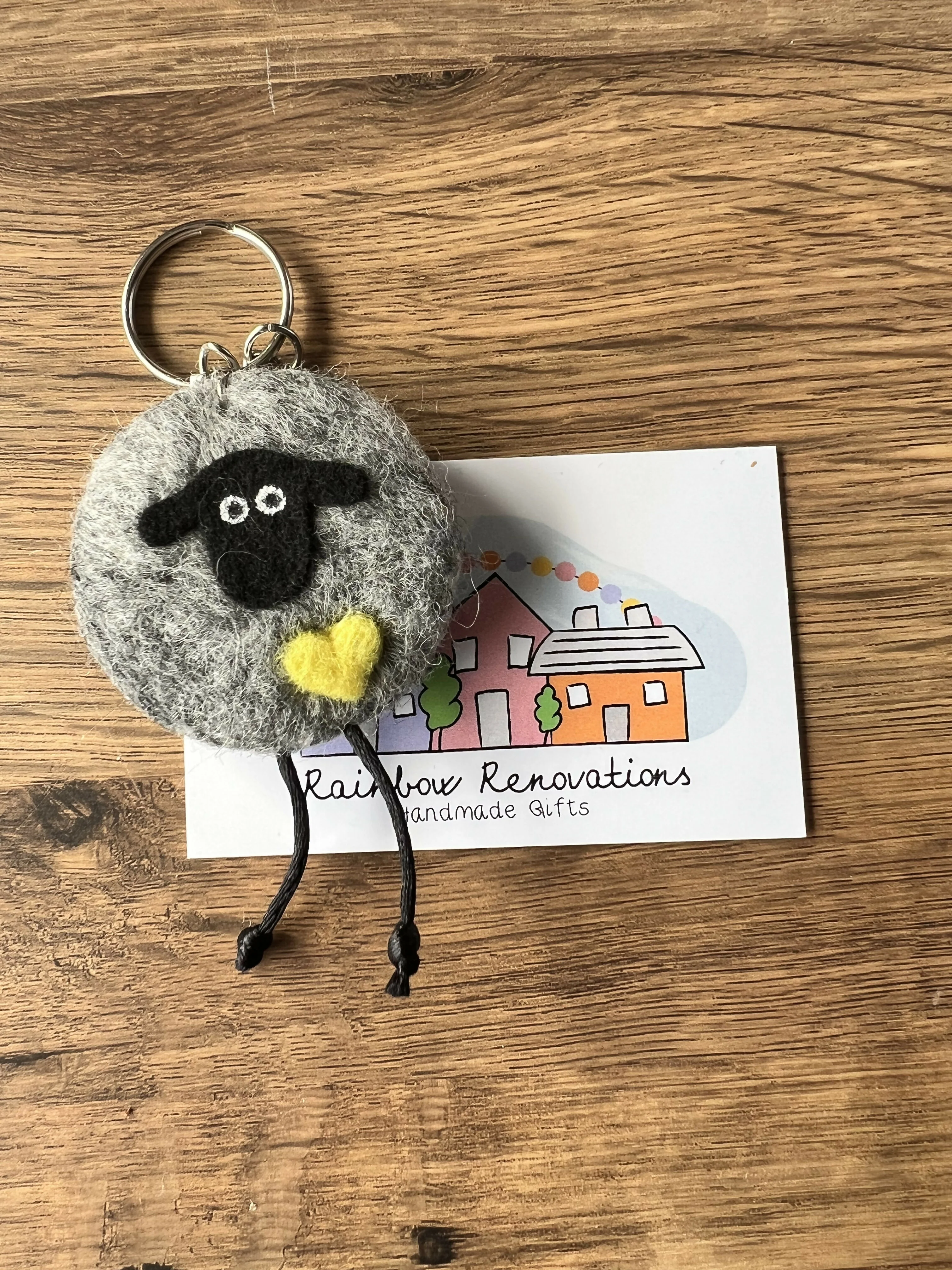 Felted Sheep with Heart Keyring - Image 7