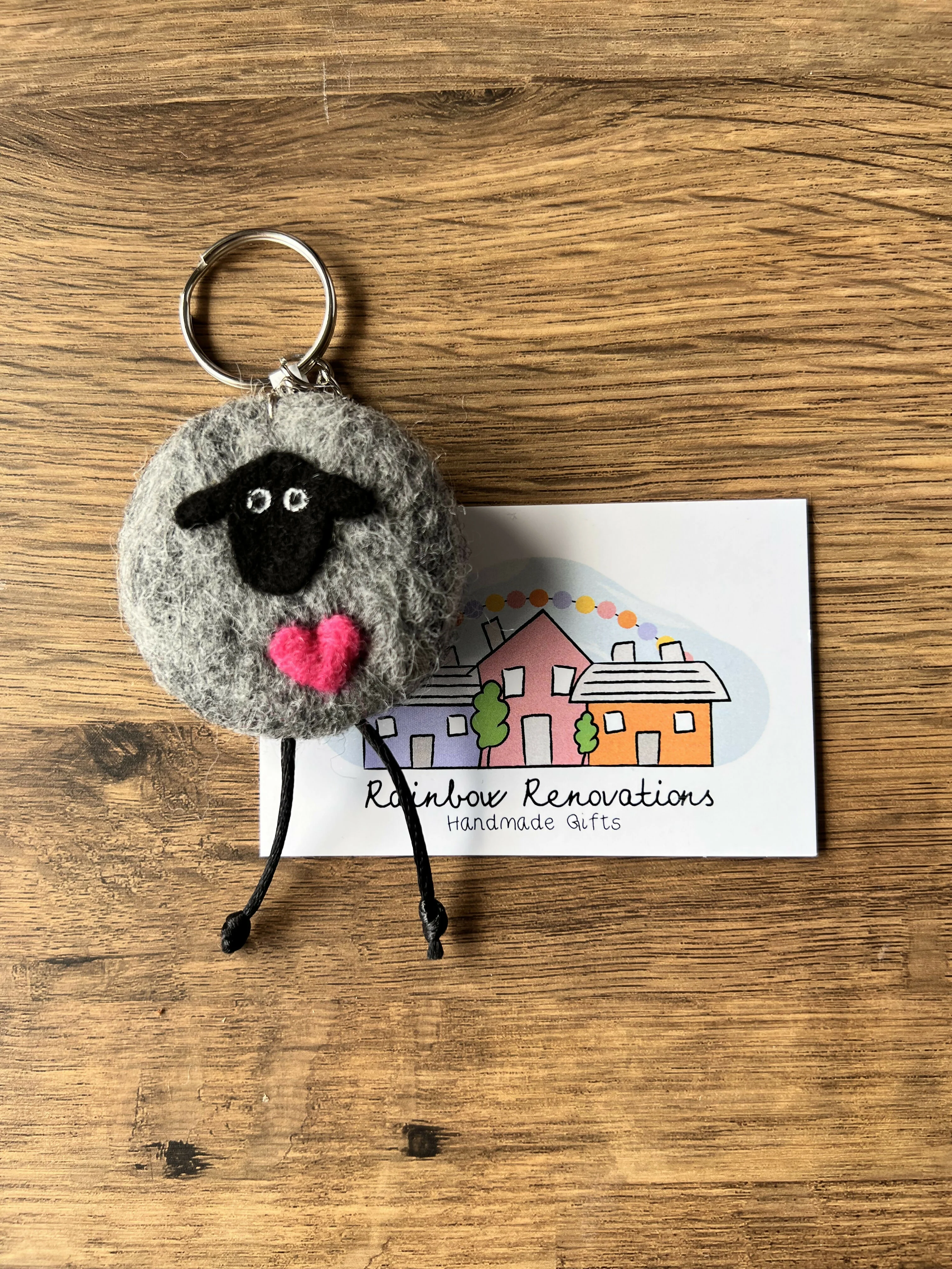 Felted Sheep with Heart Keyring - Image 8