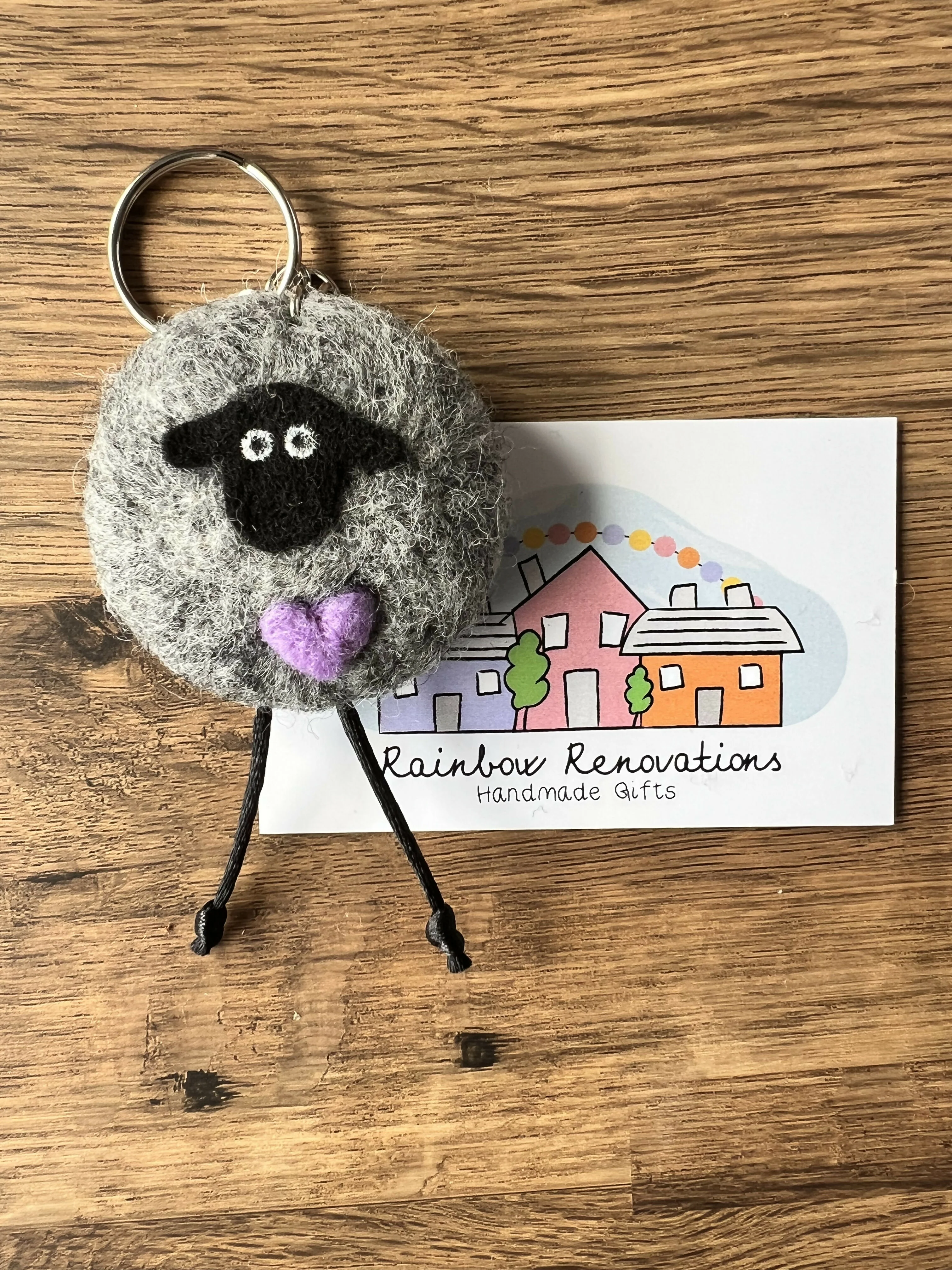 Felted Sheep with Heart Keyring - Image 9