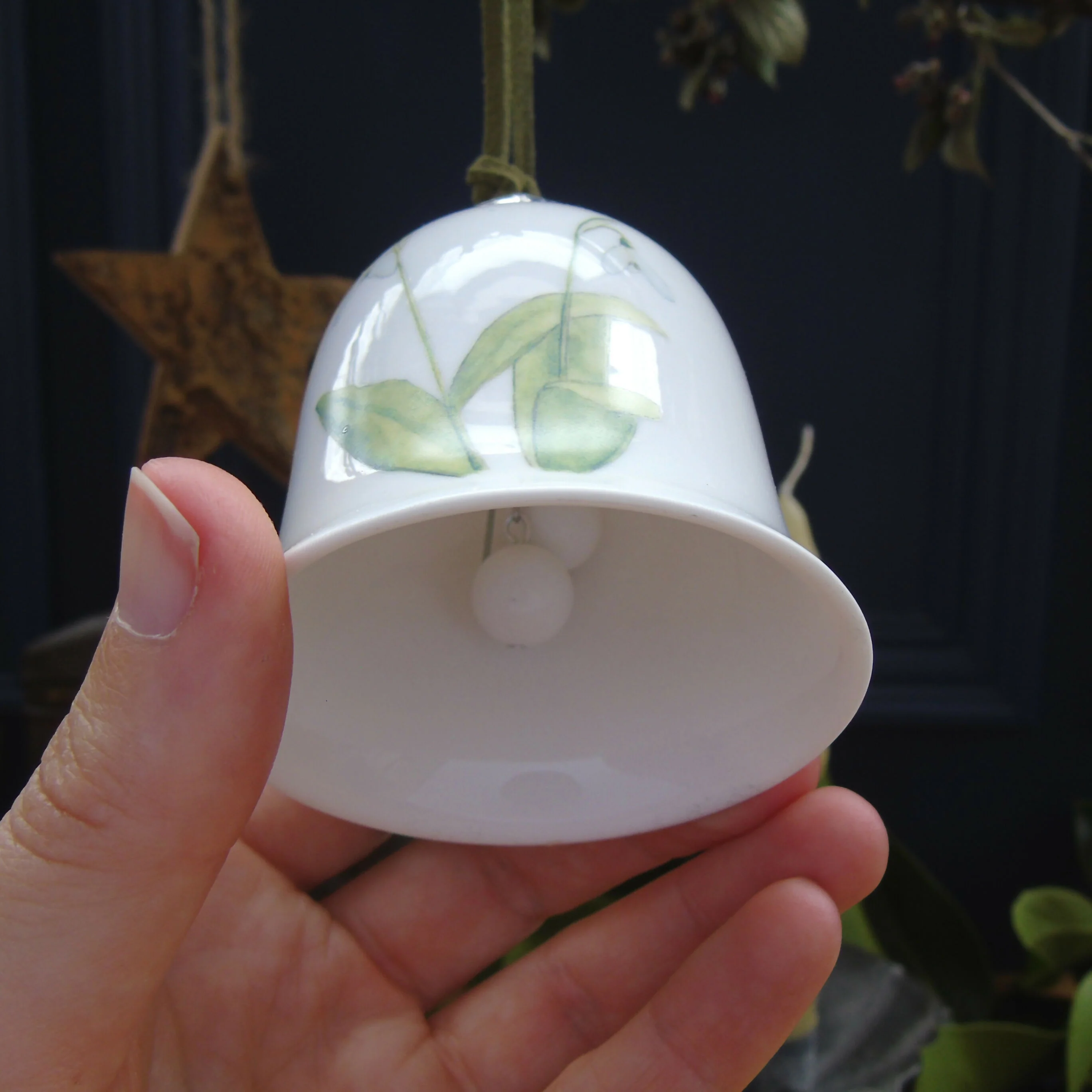 Fine Bone China Snowdrops Bell Decoration - Image 3