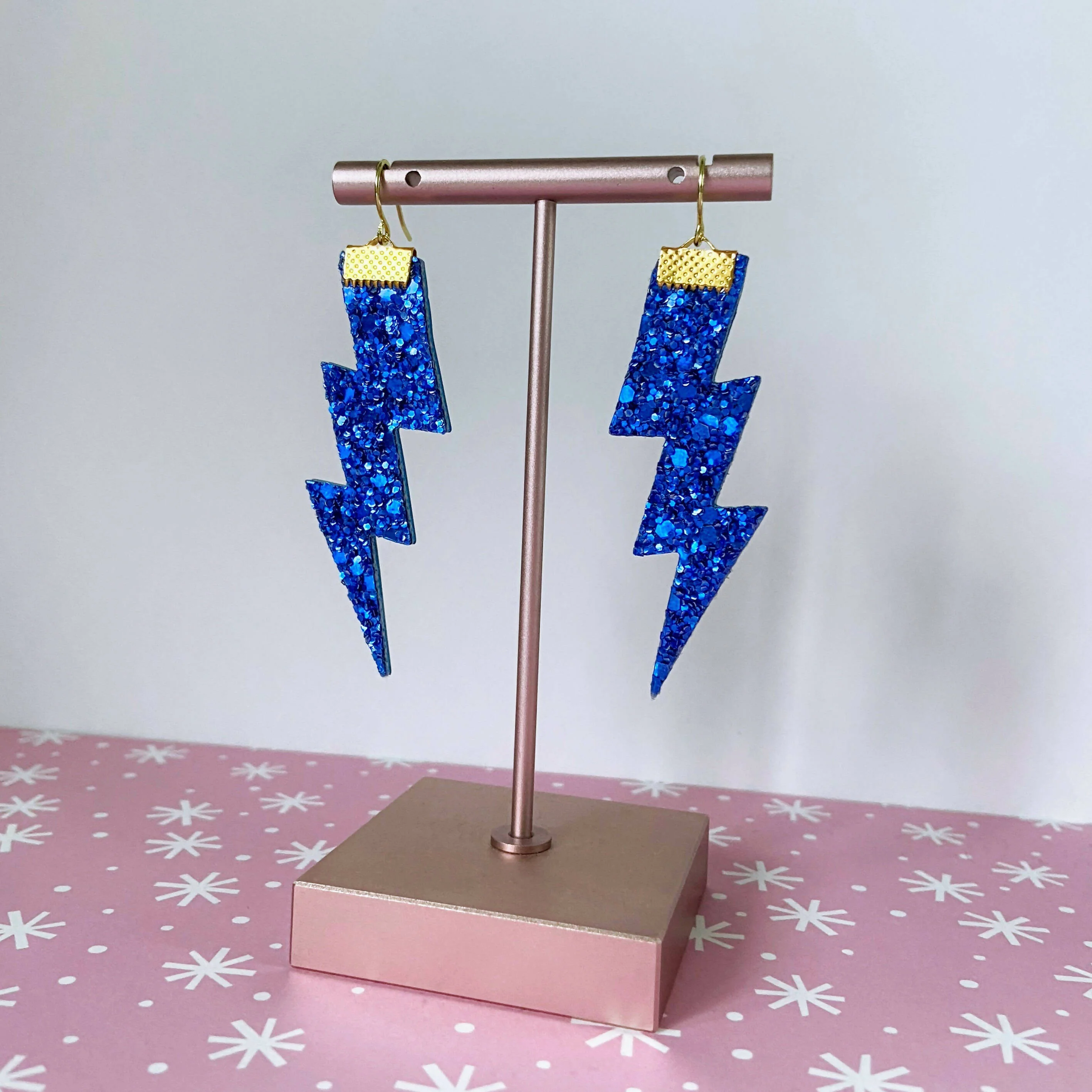 Flash Lightning Bolt Earrings in Blue Glitter - Image 2