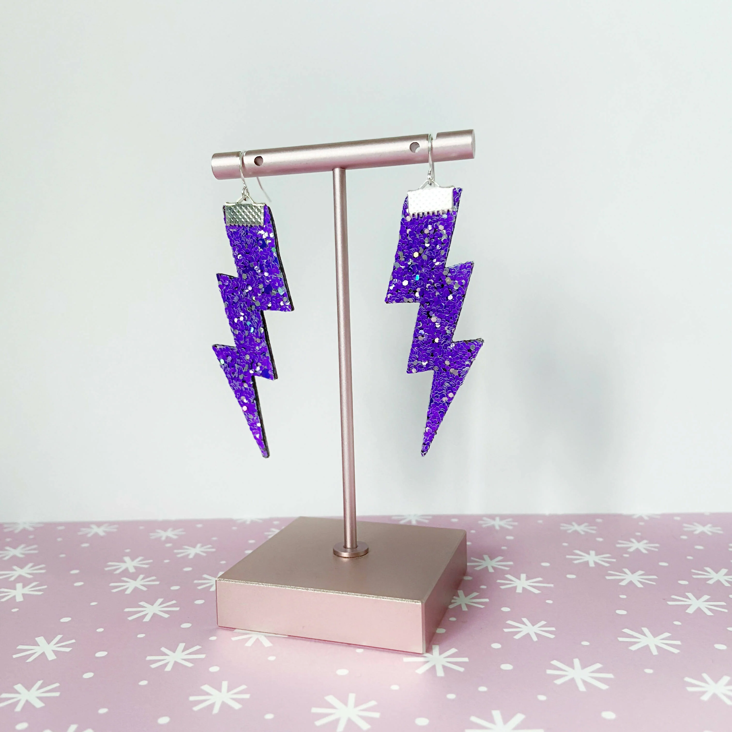 Flash Lightning Bolt Earrings in Dark Purple Glitter - Image 3