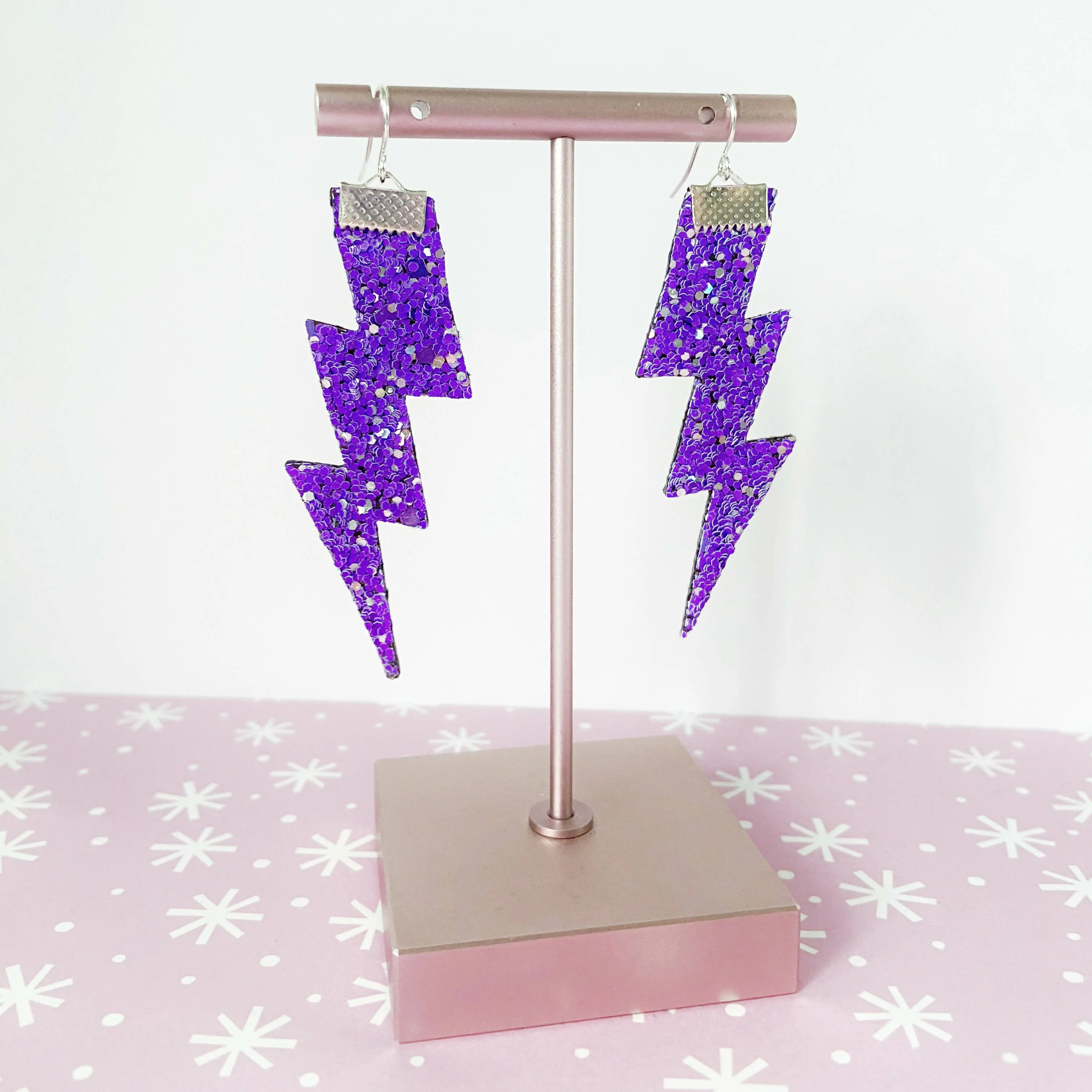 Flash Lightning Bolt Earrings in Dark Purple Glitter - Image 4