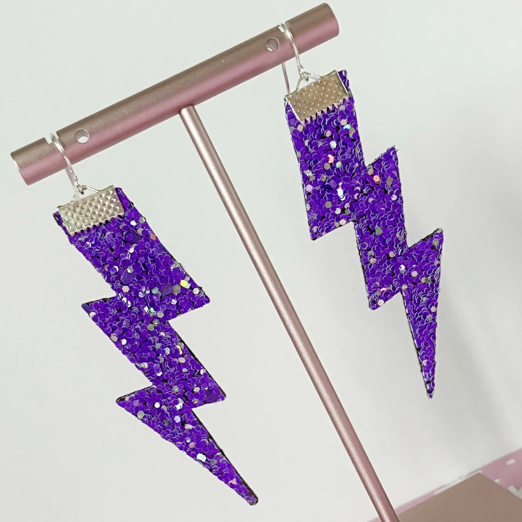 Flash Lightning Bolt Earrings in Dark Purple Glitter - Image 5