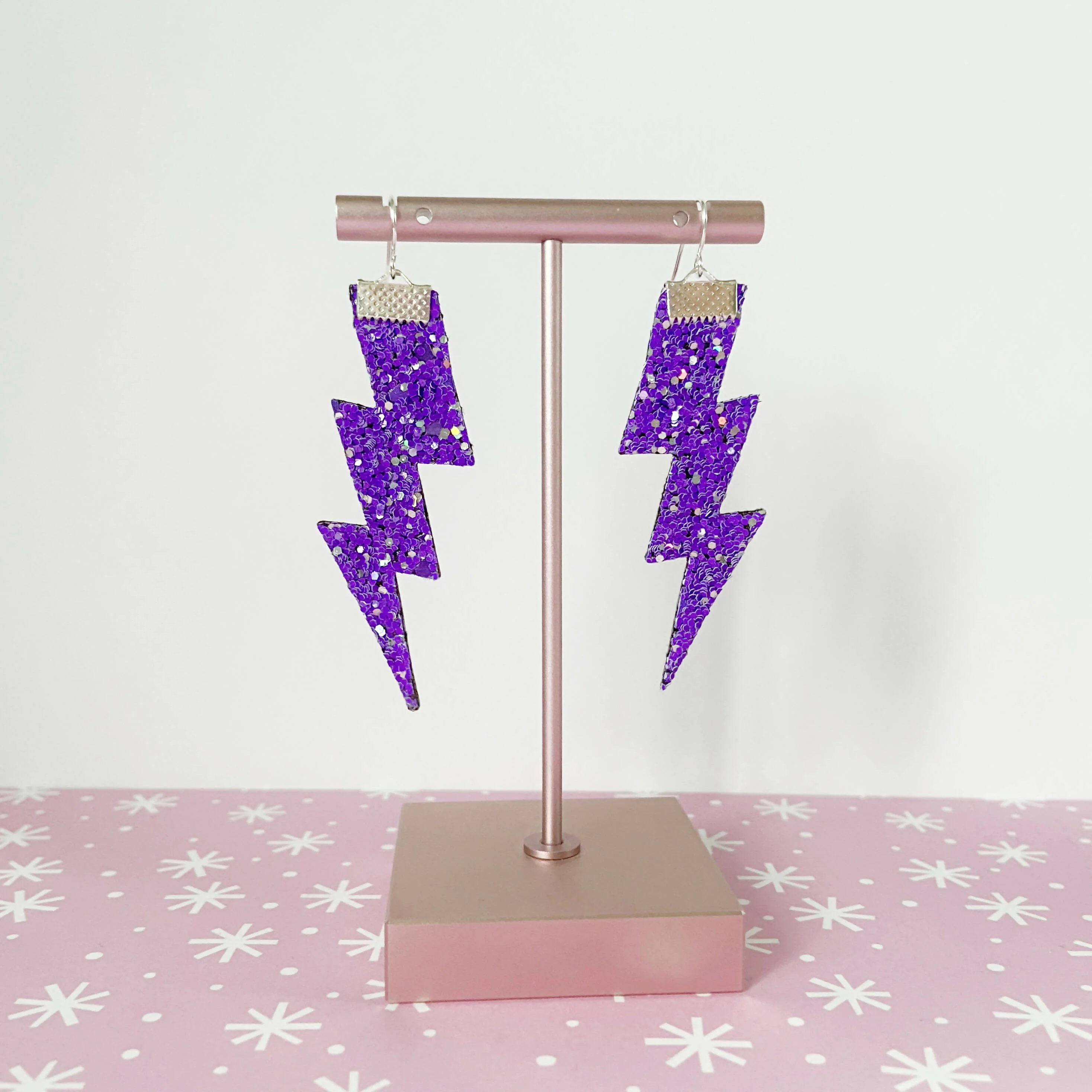 Flash Lightning Bolt Earrings in Dark Purple Glitter - Image 6