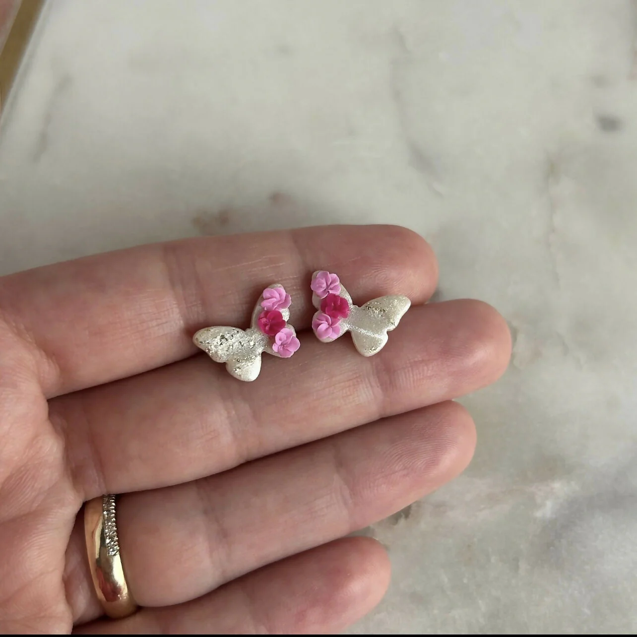 Floral Butterfly Stud Earrings - Image 2